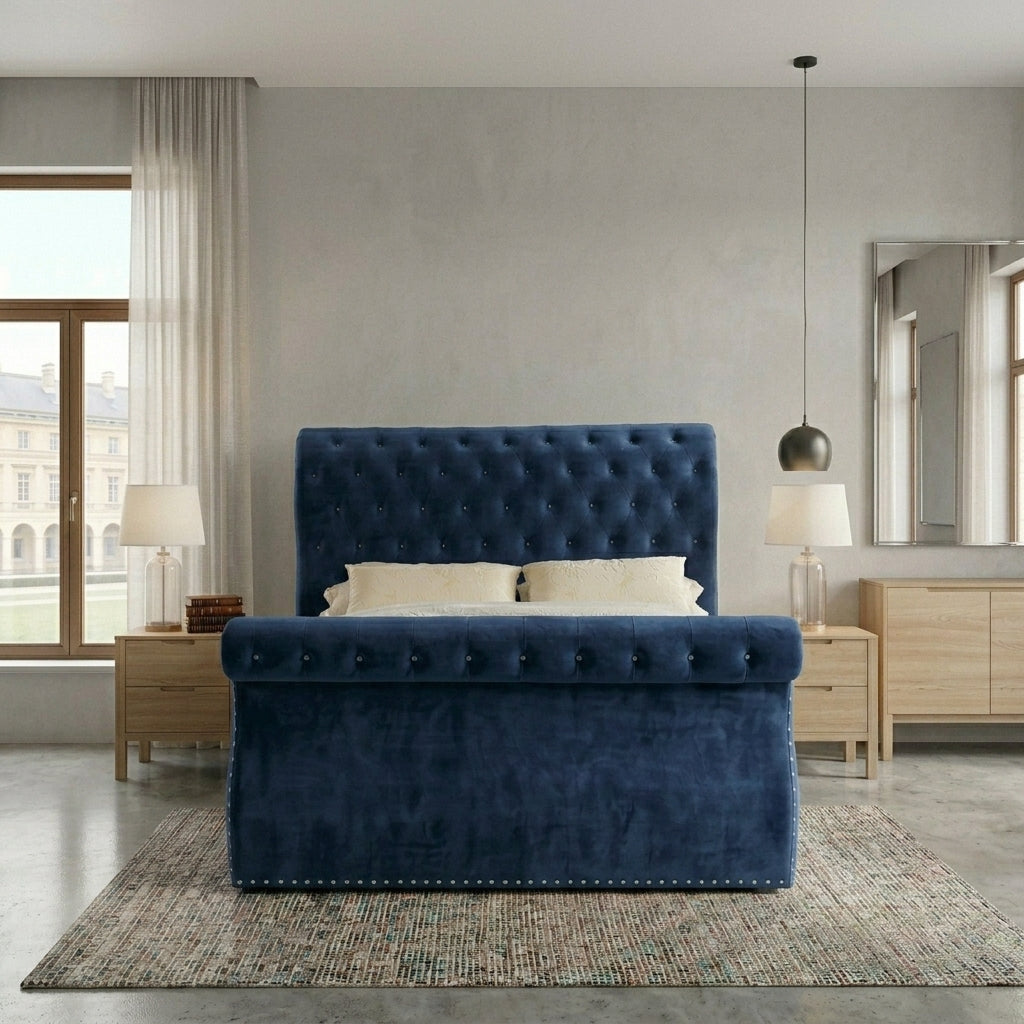 Luxurious Black Velvet Upholstered Bed