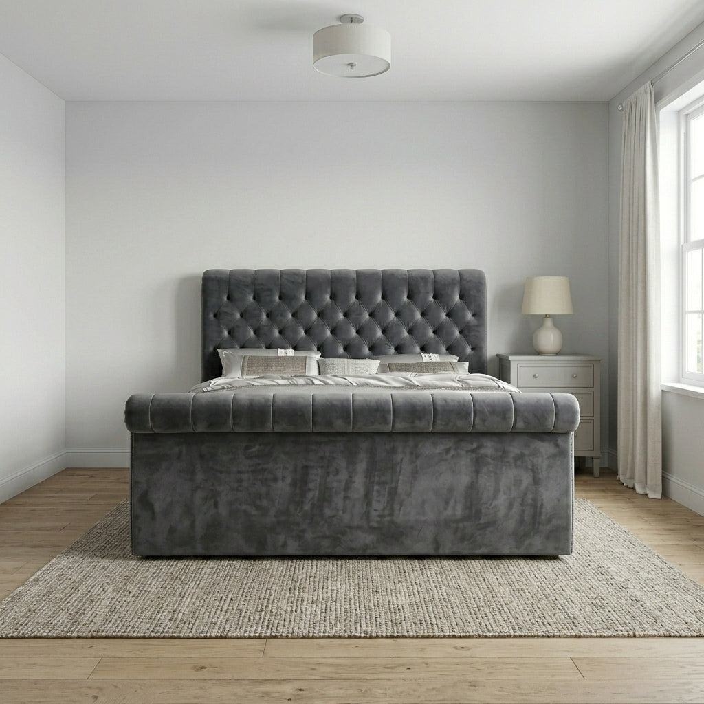 Sleigh Upholstered Grey Bed Frame