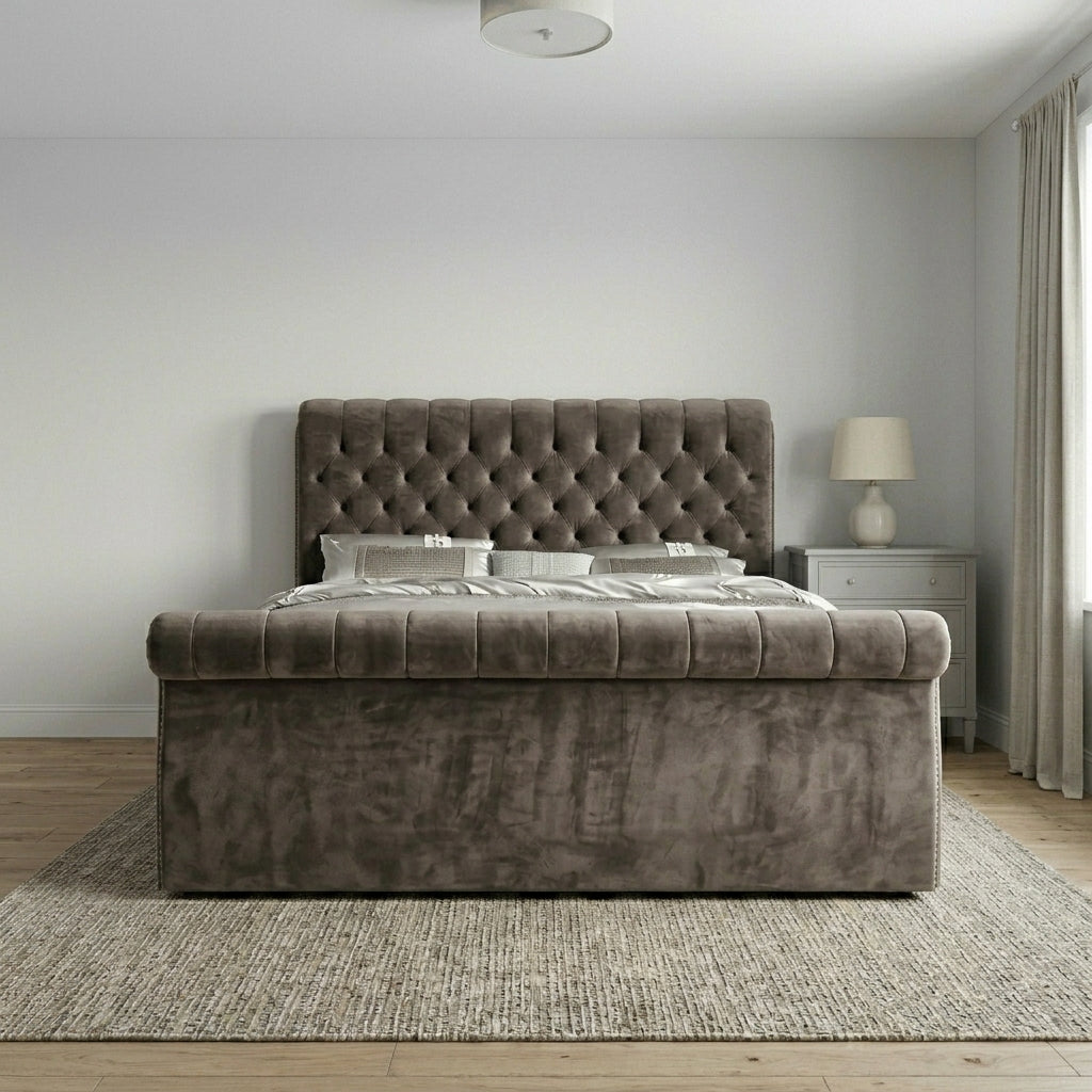 Sleigh Upholstered Grey Bed Frame