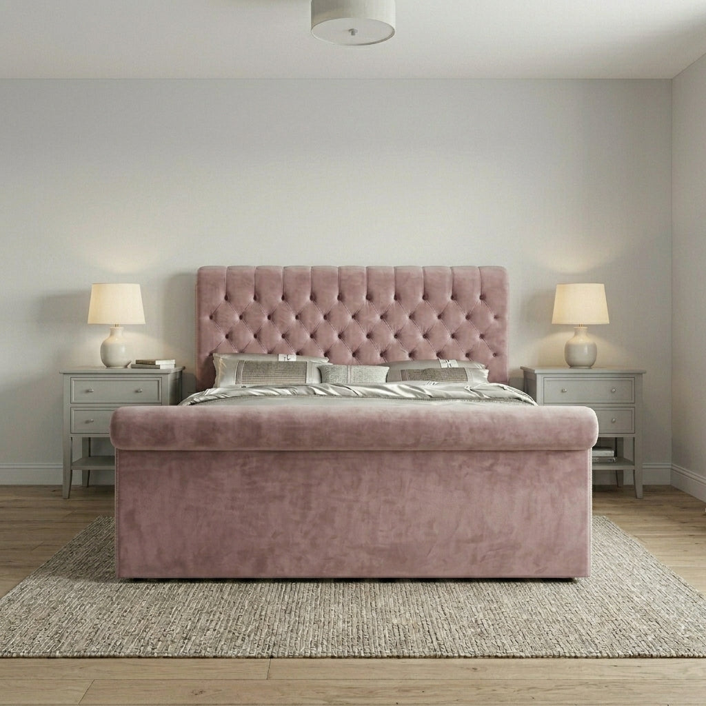 Sleigh Upholstered Grey Bed Frame