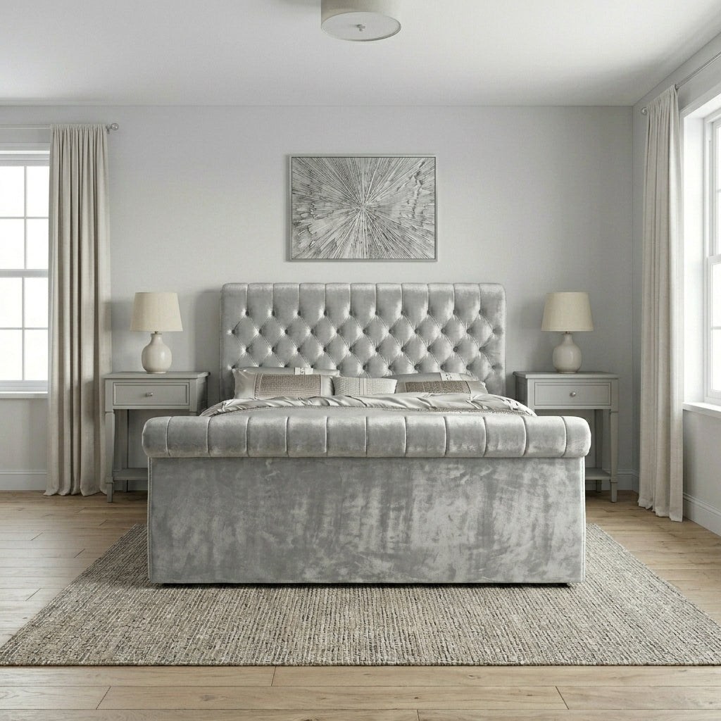 Sleigh Upholstered Grey Bed Frame