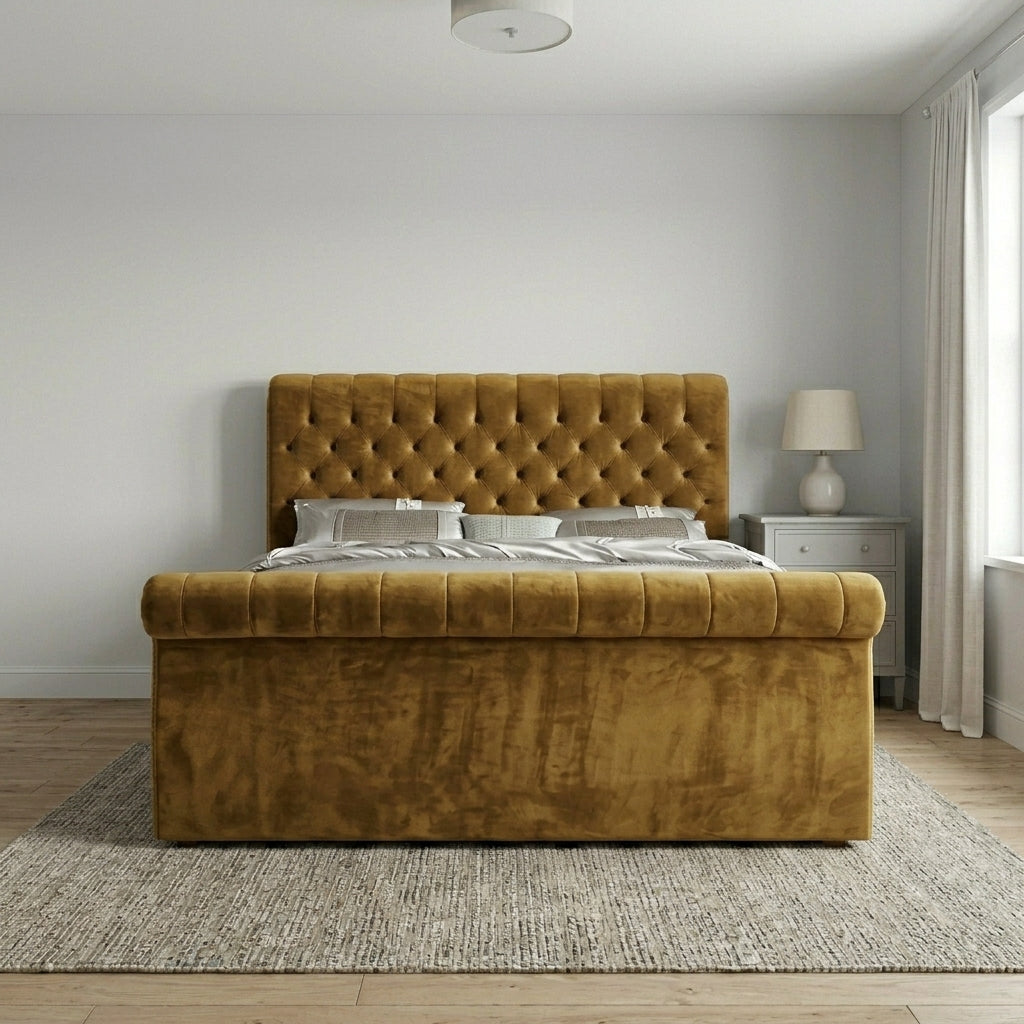Sleigh Upholstered Grey Bed Frame