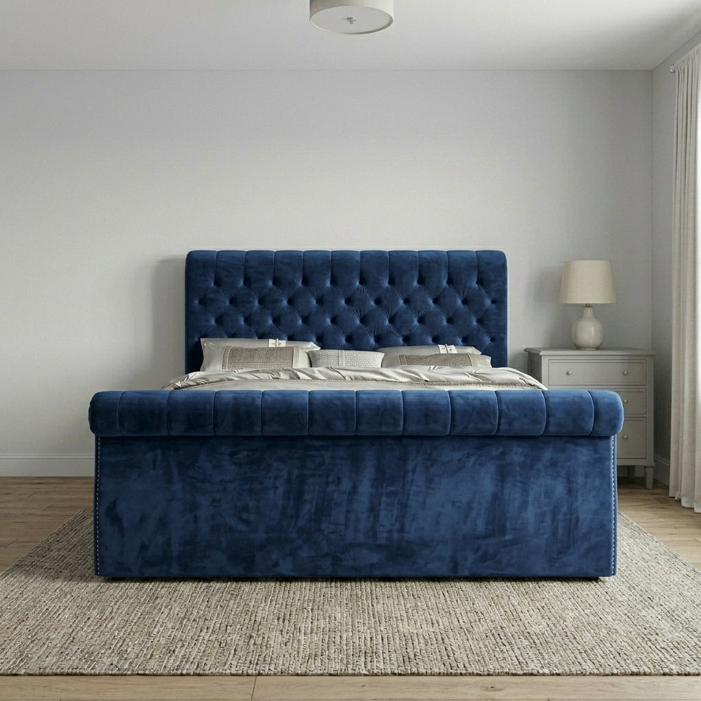 Sleigh Upholstered Grey Bed Frame