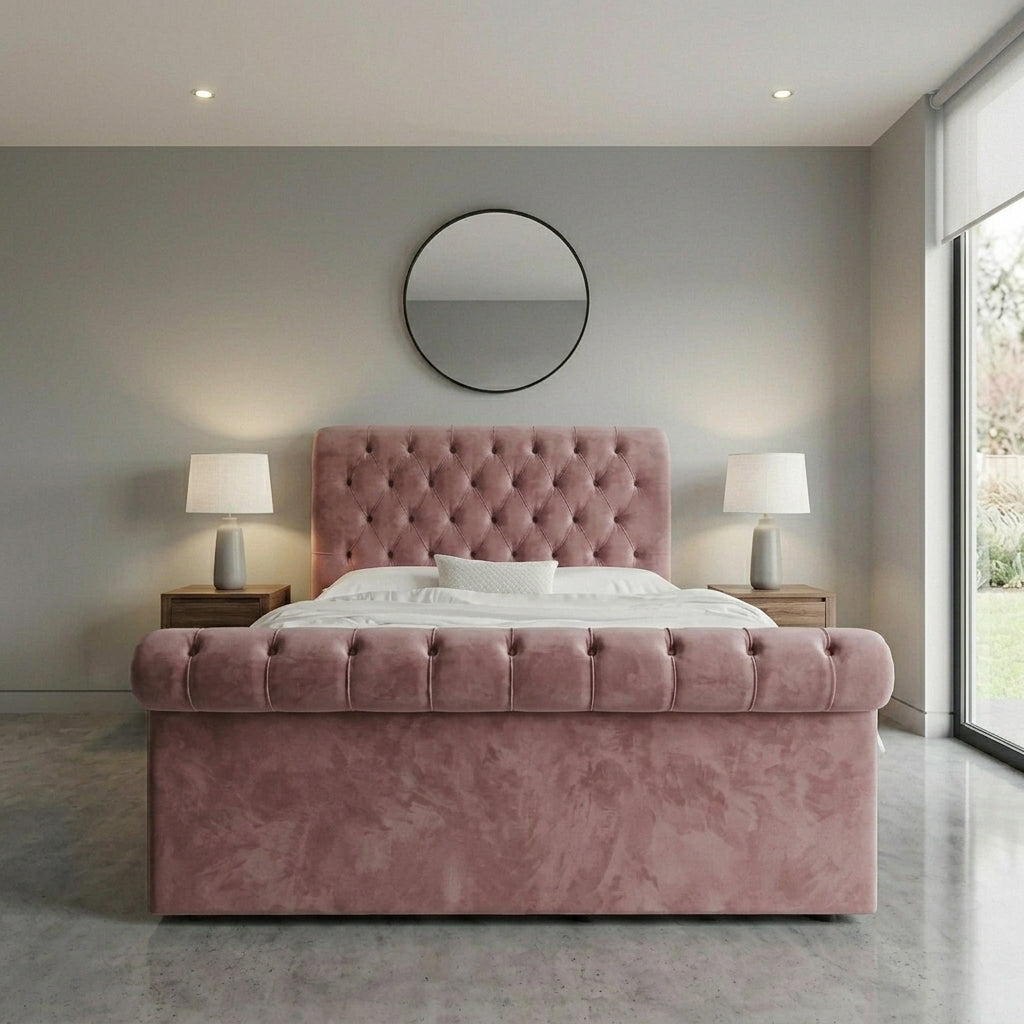 Grand Chesterfield Cream Sleigh Bed King Size