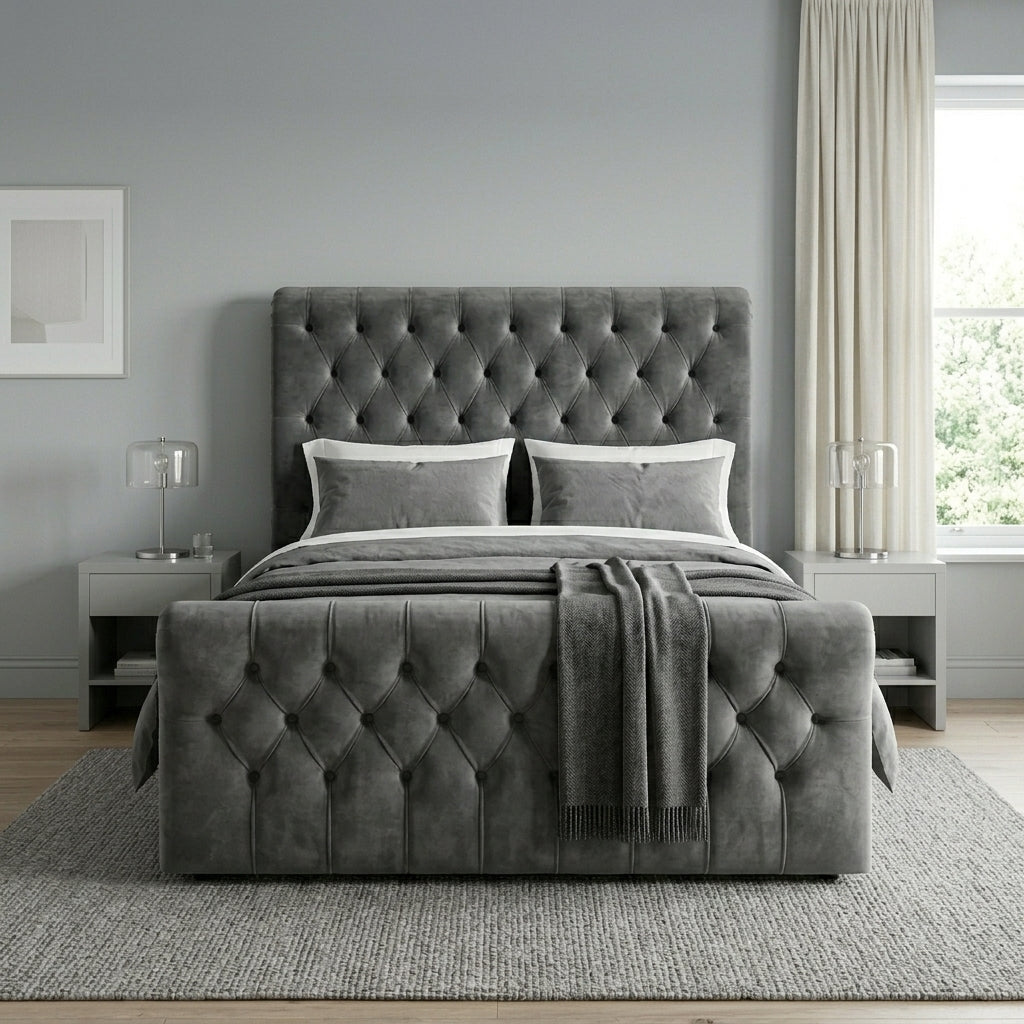 Luxurious Blue Velvet Tufted Bed Frame