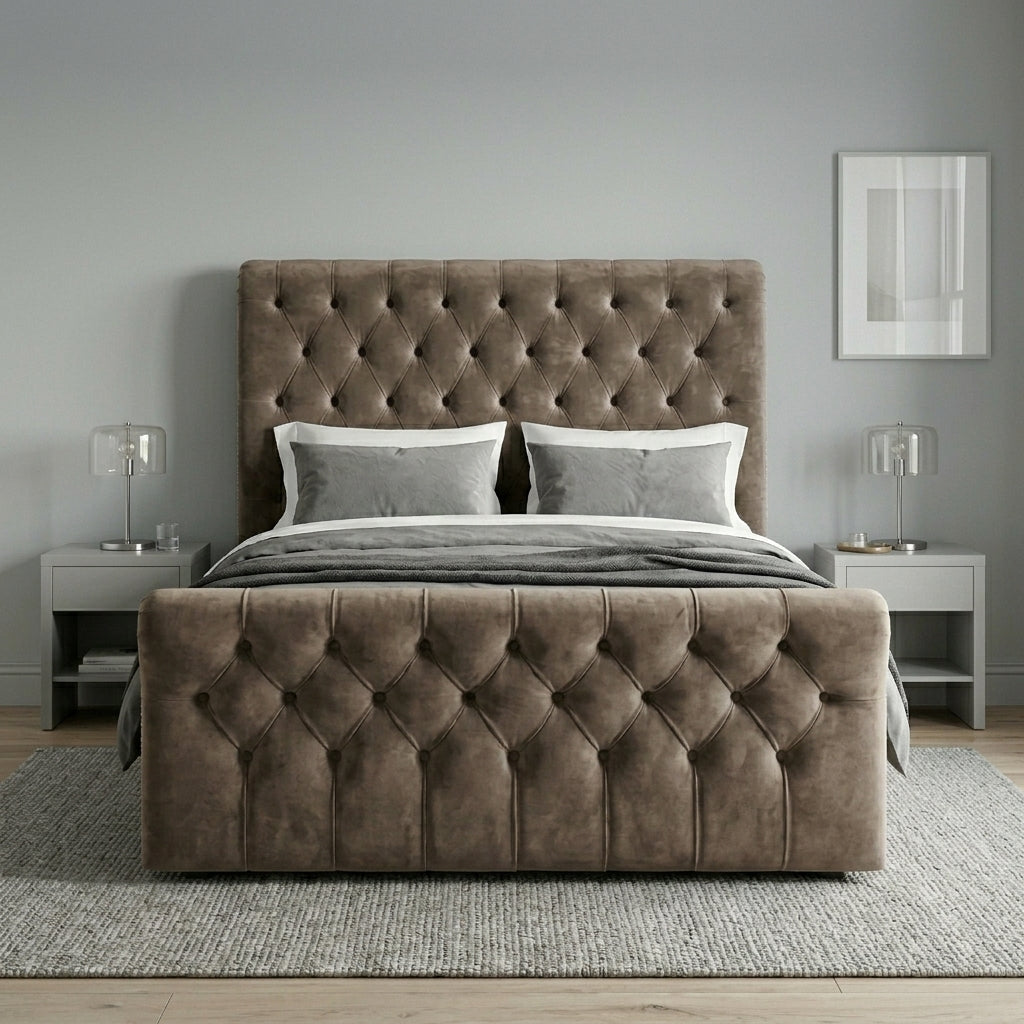 Luxurious Blue Velvet Tufted Bed Frame