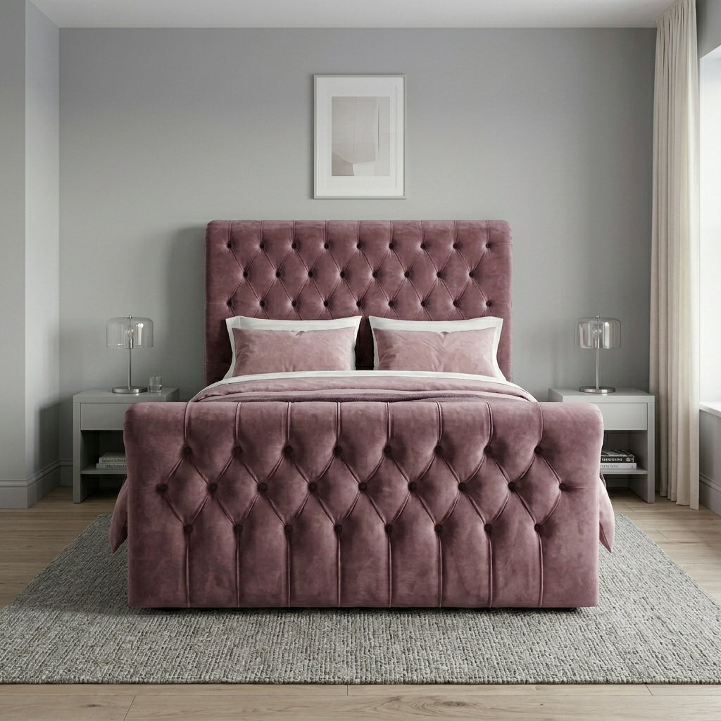 Luxurious Blue Velvet Tufted Bed Frame