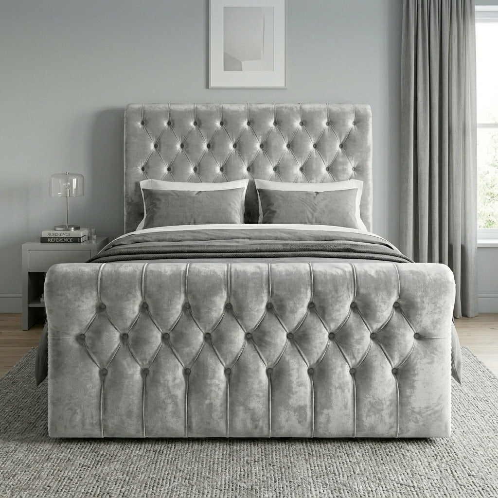 Luxurious Blue Velvet Tufted Bed Frame