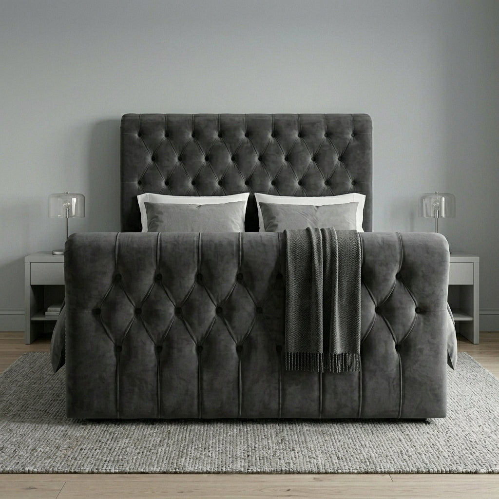 Luxurious Blue Velvet Tufted Bed Frame