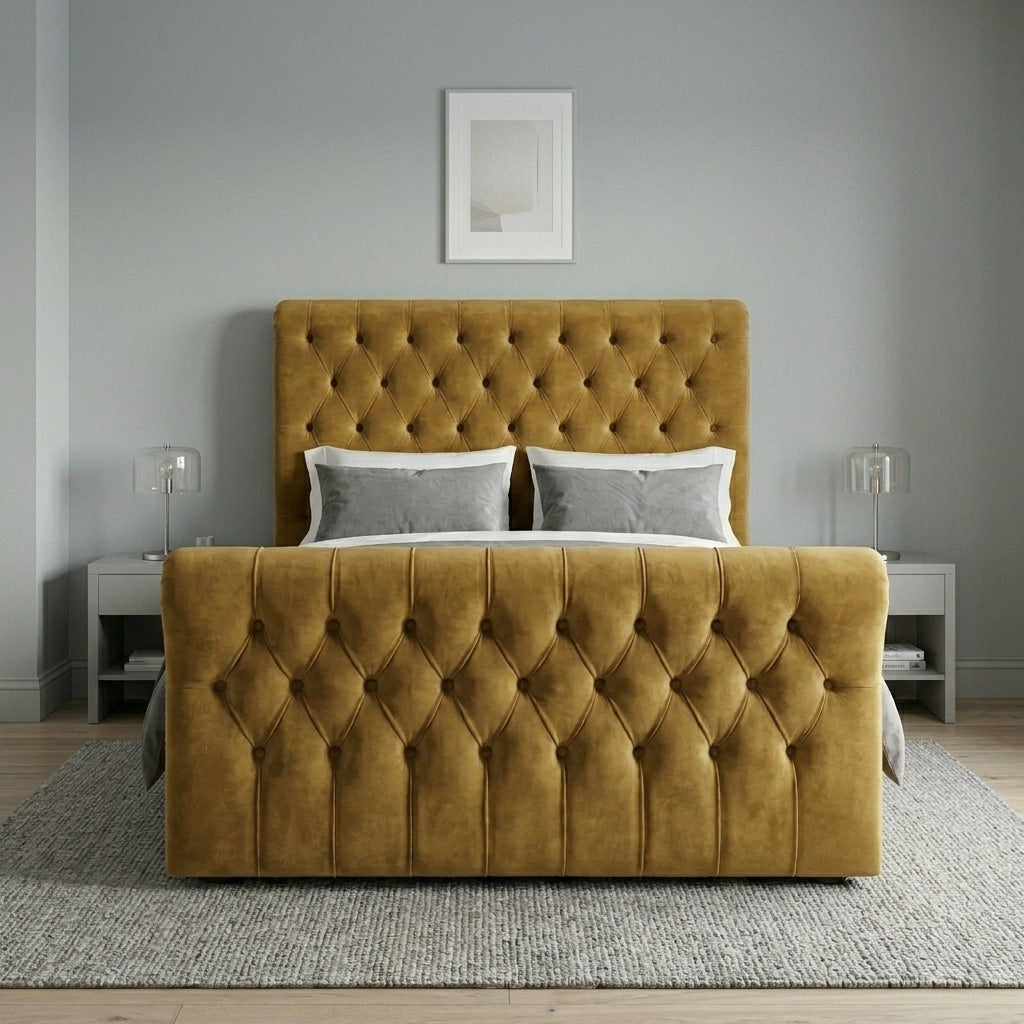 Luxurious Blue Velvet Tufted Bed Frame