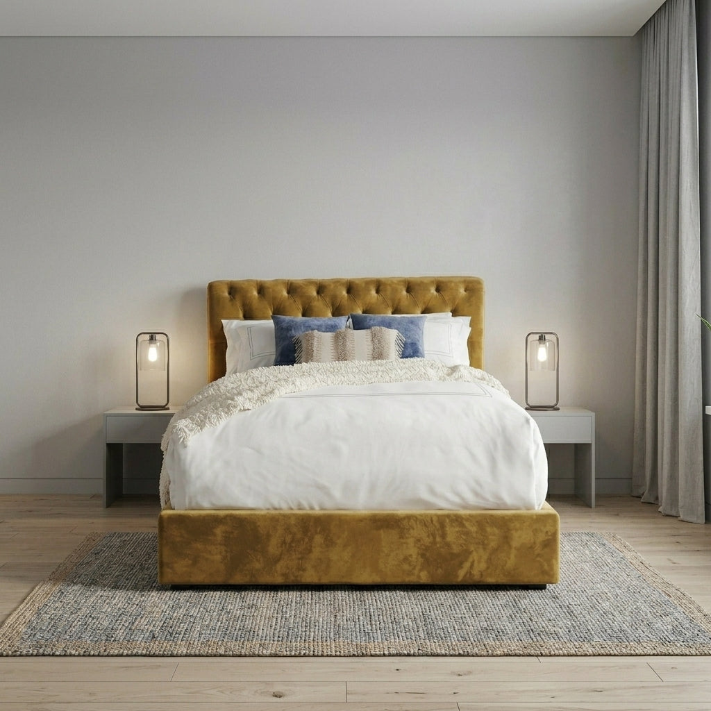 Elegant Modern Upholstered Bed with Tufted Headboard