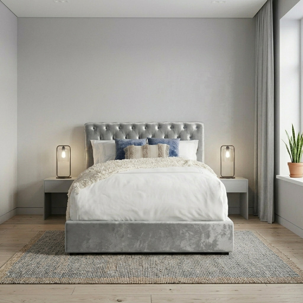 Elegant Modern Upholstered Bed with Tufted Headboard