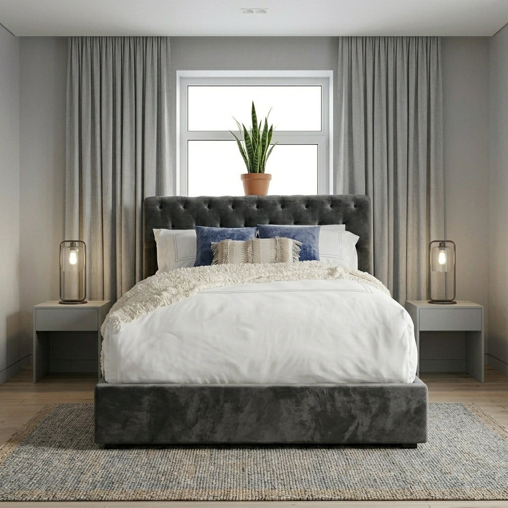 Elegant Modern Upholstered Bed with Tufted Headboard