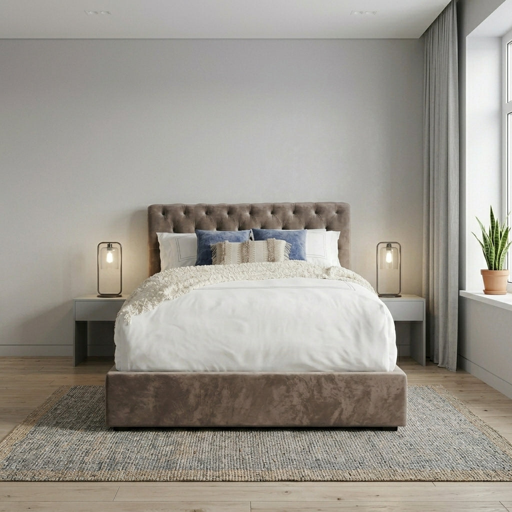 Elegant Modern Upholstered Bed with Tufted Headboard