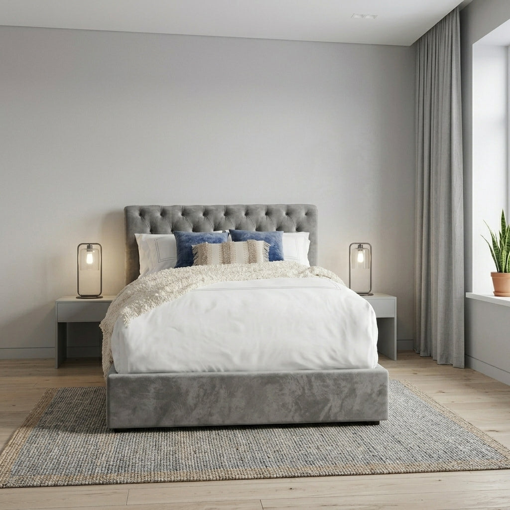 Elegant Modern Upholstered Bed with Tufted Headboard