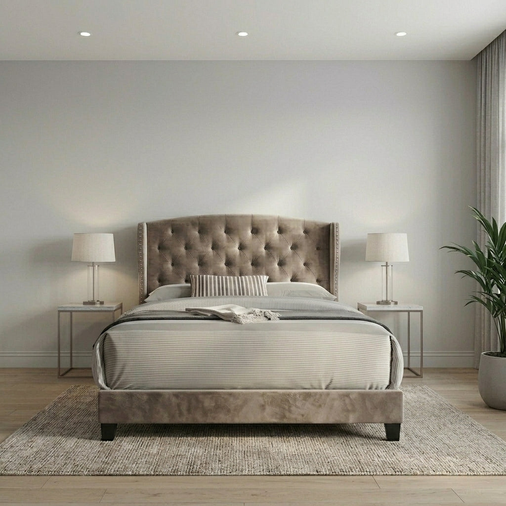 Elegant Modern Upholstered Bed with Tufted Headboard
