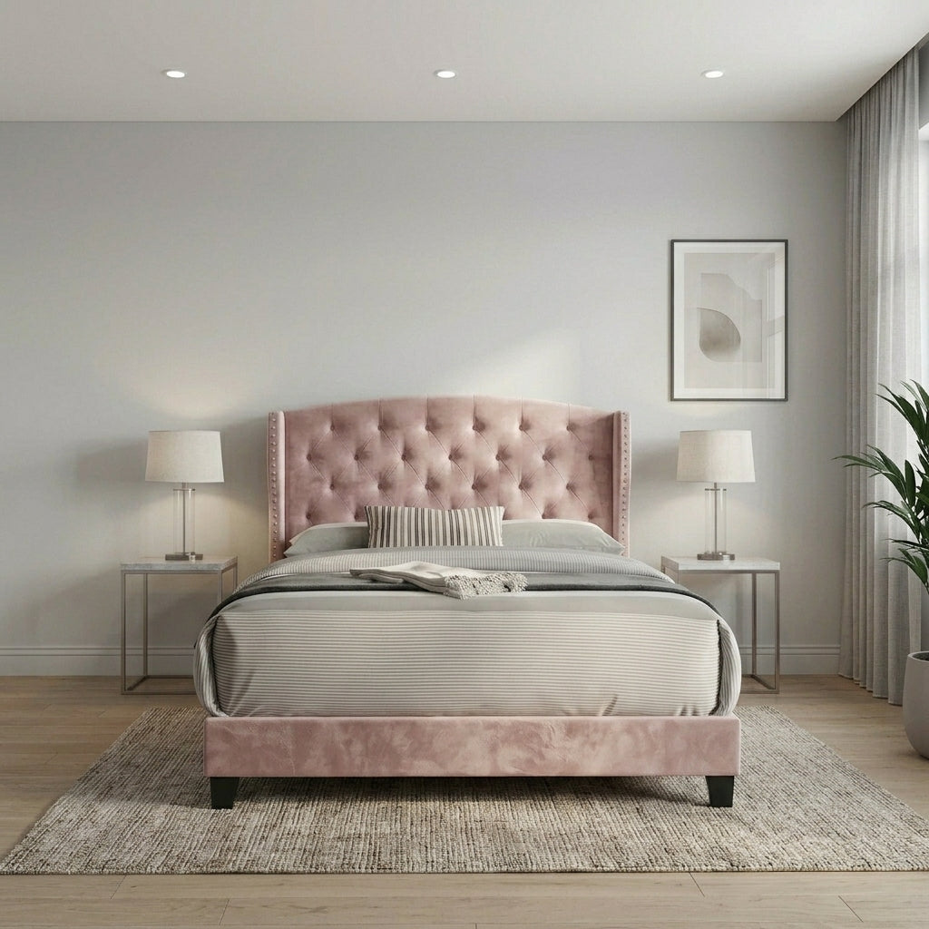 Elegant Modern Upholstered Bed with Tufted Headboard