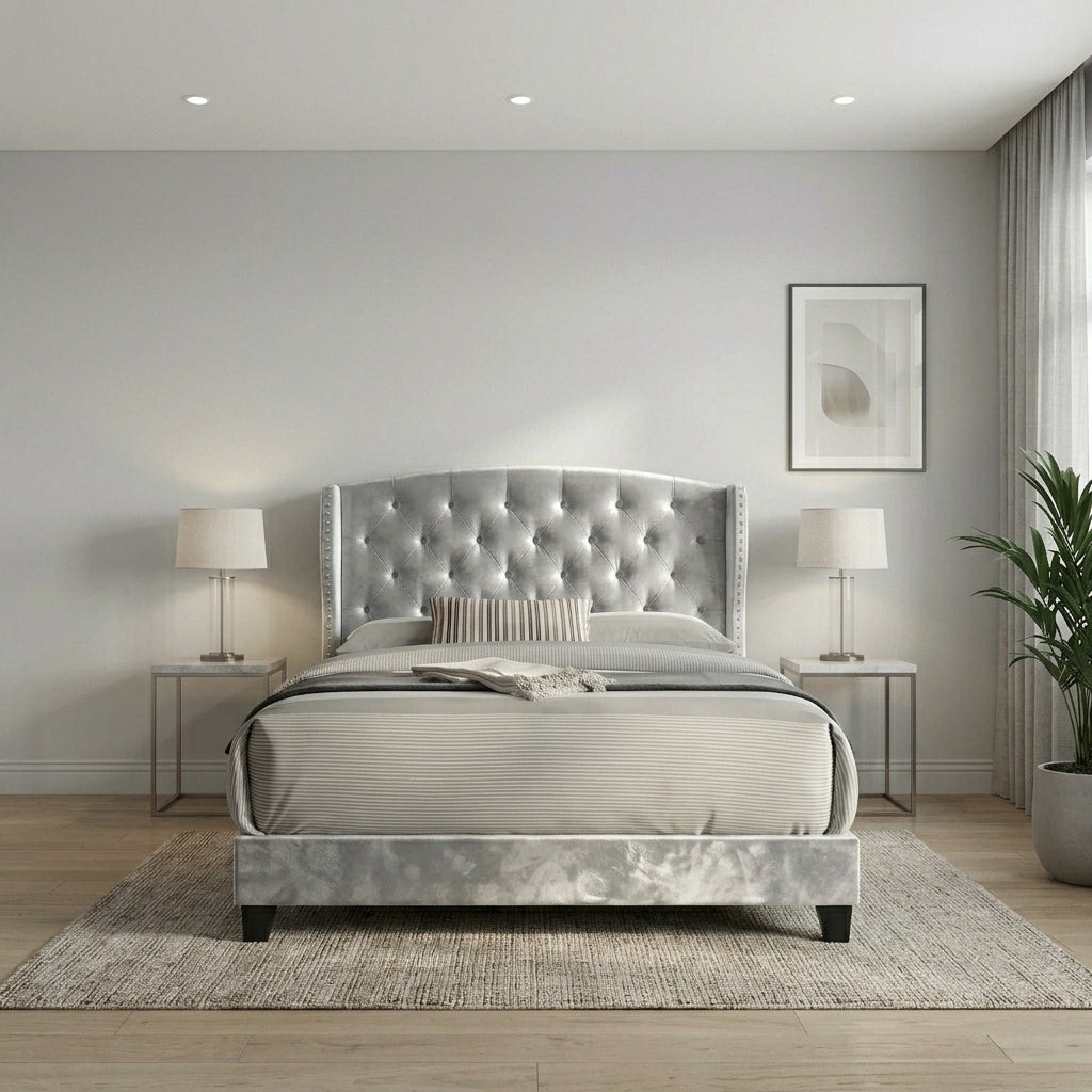 Elegant Modern Upholstered Bed with Tufted Headboard
