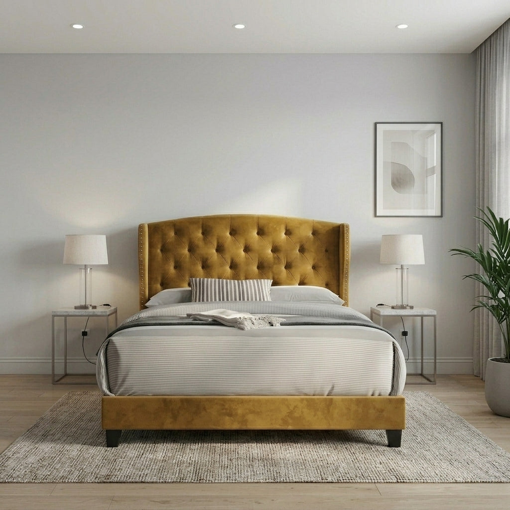 Elegant Modern Upholstered Bed with Tufted Headboard