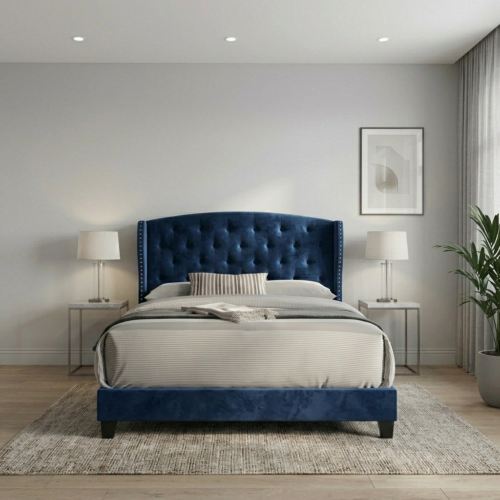 Elegant Modern Upholstered Bed with Tufted Headboard