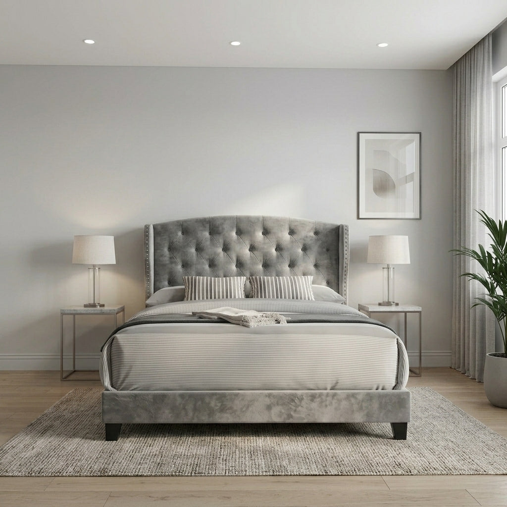 Elegant Modern Upholstered Bed with Tufted Headboard