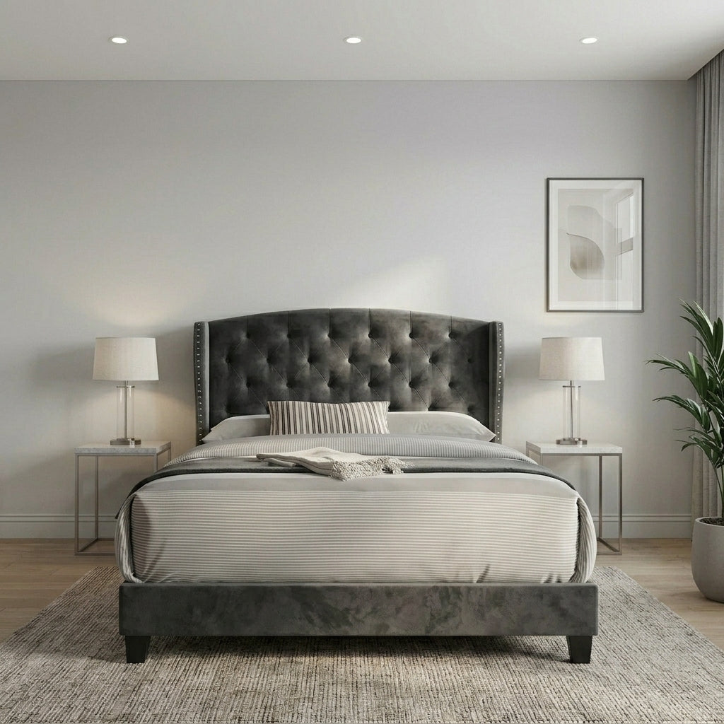 Elegant Modern Upholstered Bed with Tufted Headboard