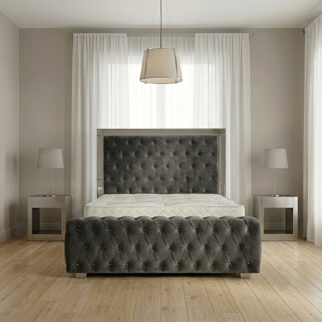 Elegance Mirror Bed Frame in Plush Velvet