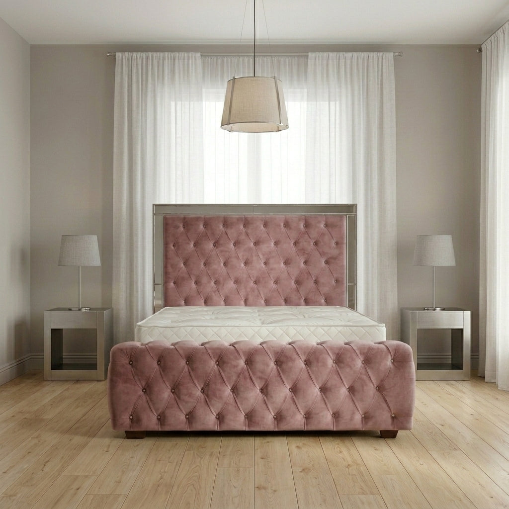 Elegance Mirror Bed Frame in Plush Velvet