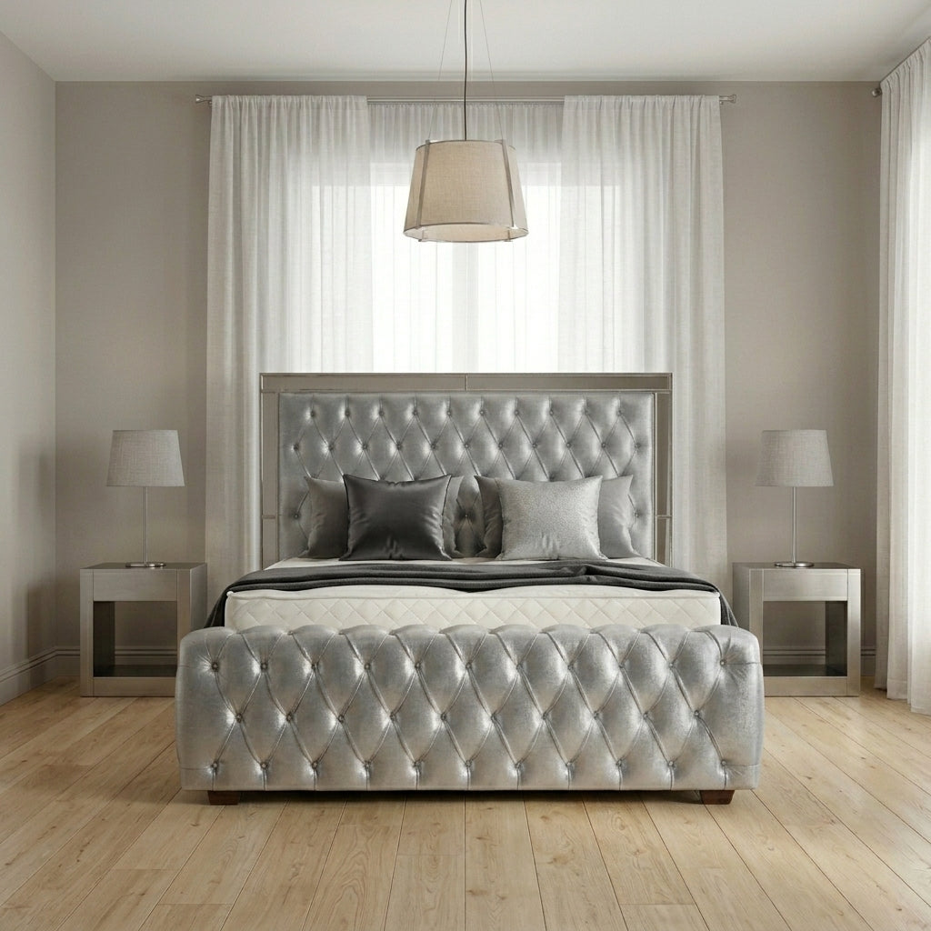 Elegance Mirror Bed Frame in Plush Velvet