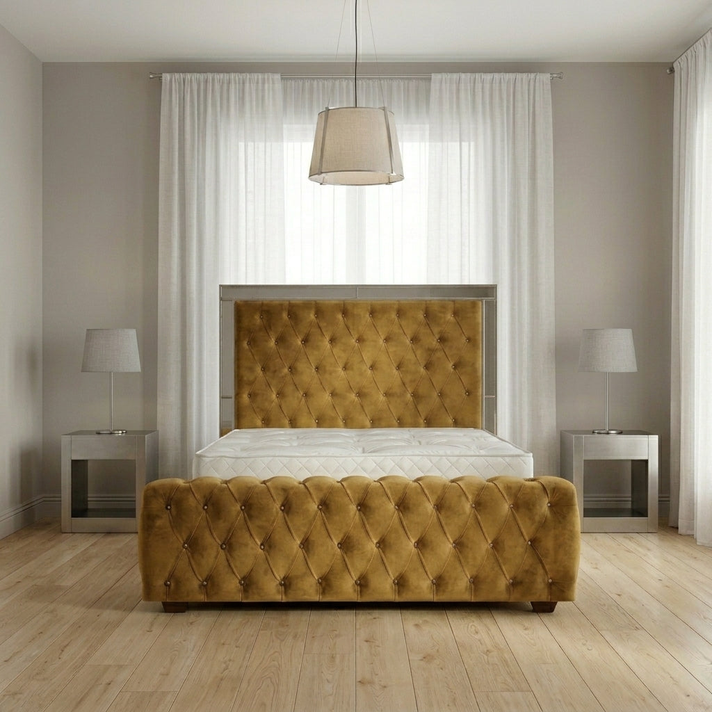 Elegance Mirror Bed Frame in Plush Velvet