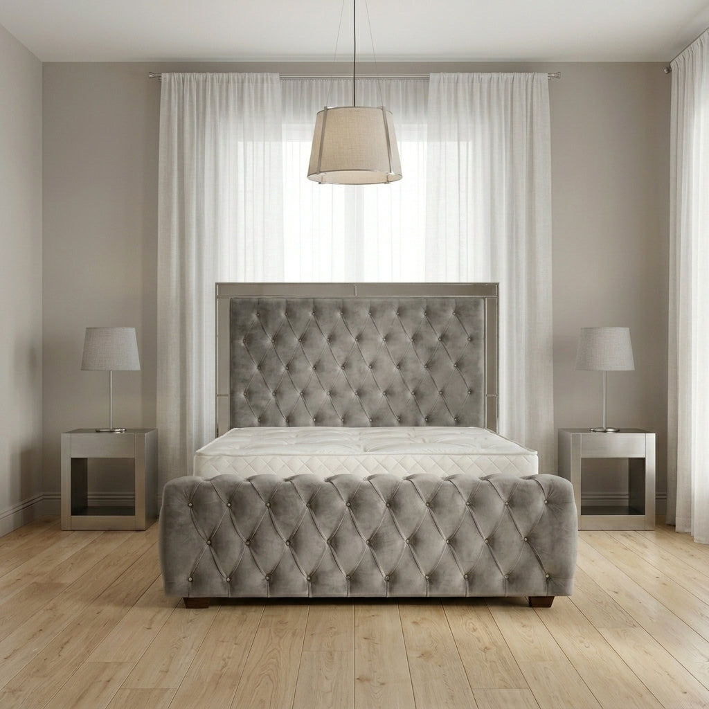 Elegance Mirror Bed Frame in Plush Velvet