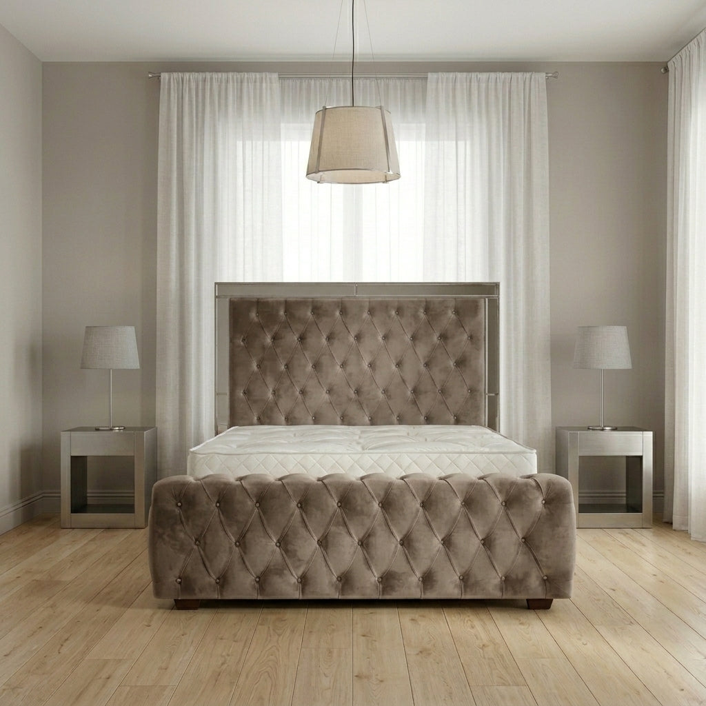 Elegance Mirror Bed Frame in Plush Velvet
