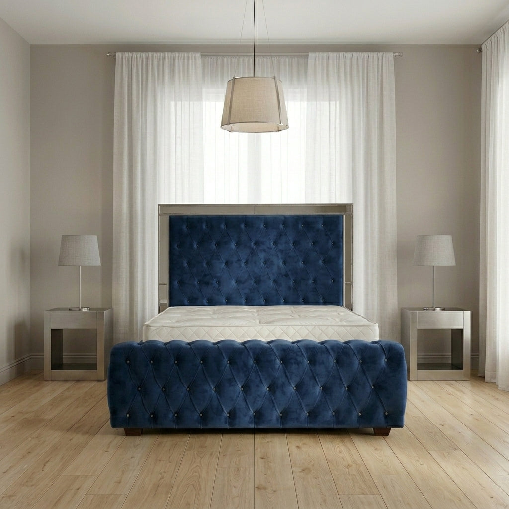 Elegance Mirror Bed Frame in Plush Velvet