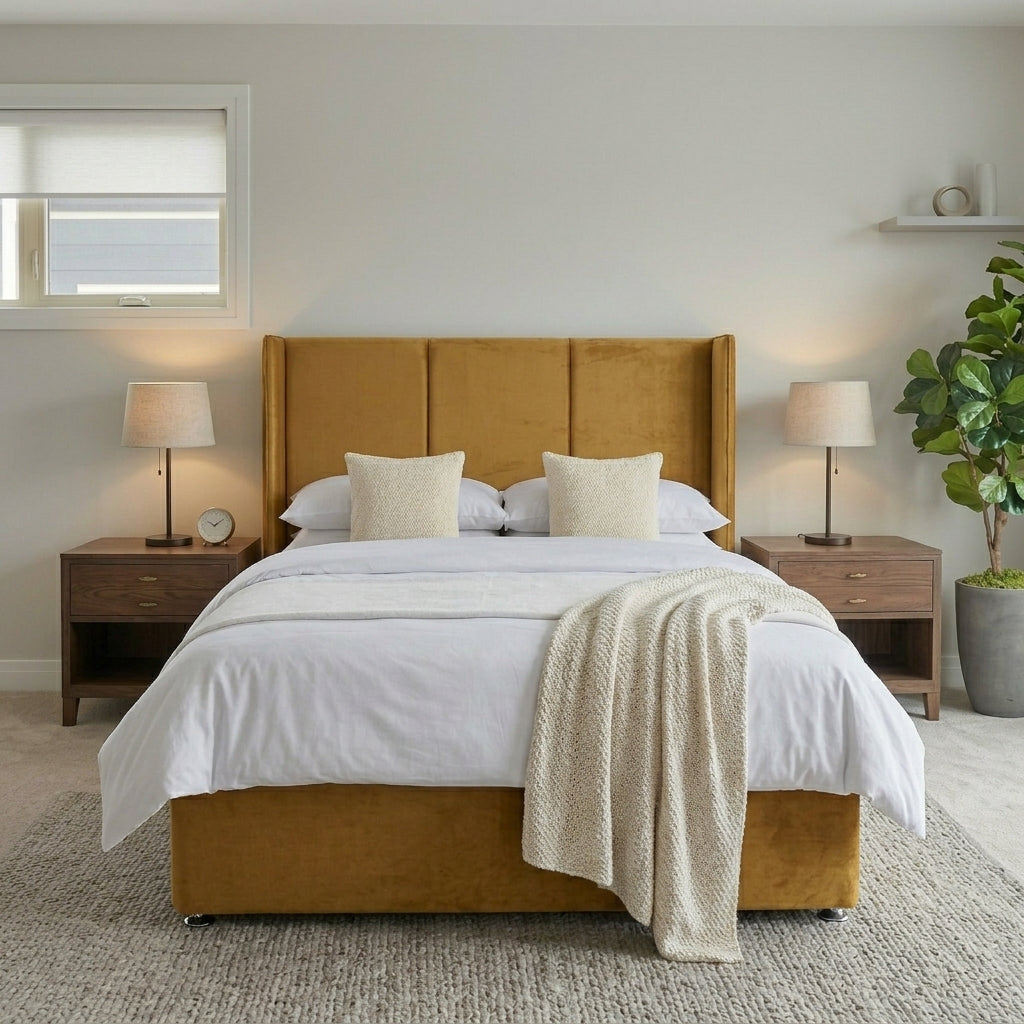 Wingback Upholstered Ottoman Bed Frame