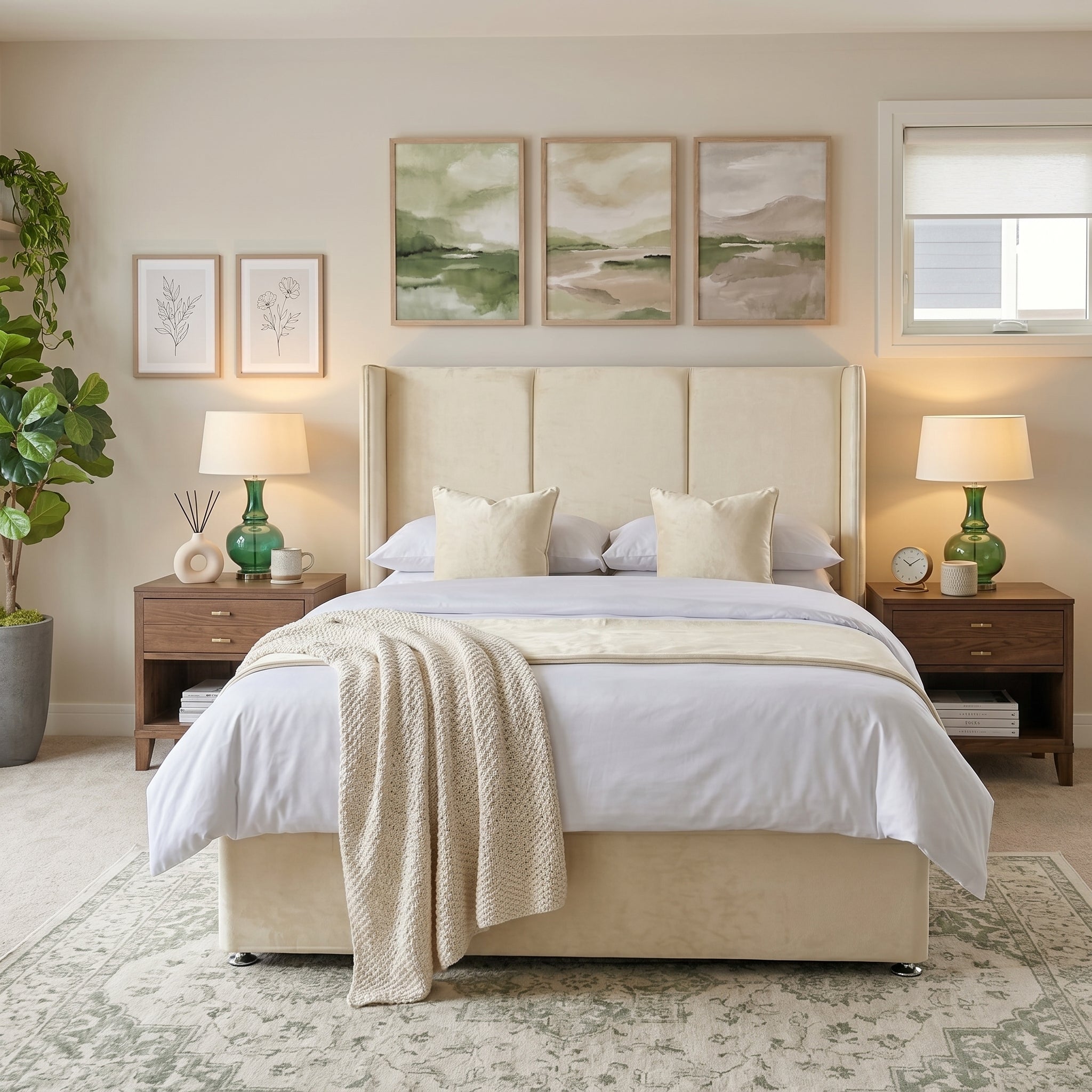 Wingback Upholstered Ottoman Bed Frame