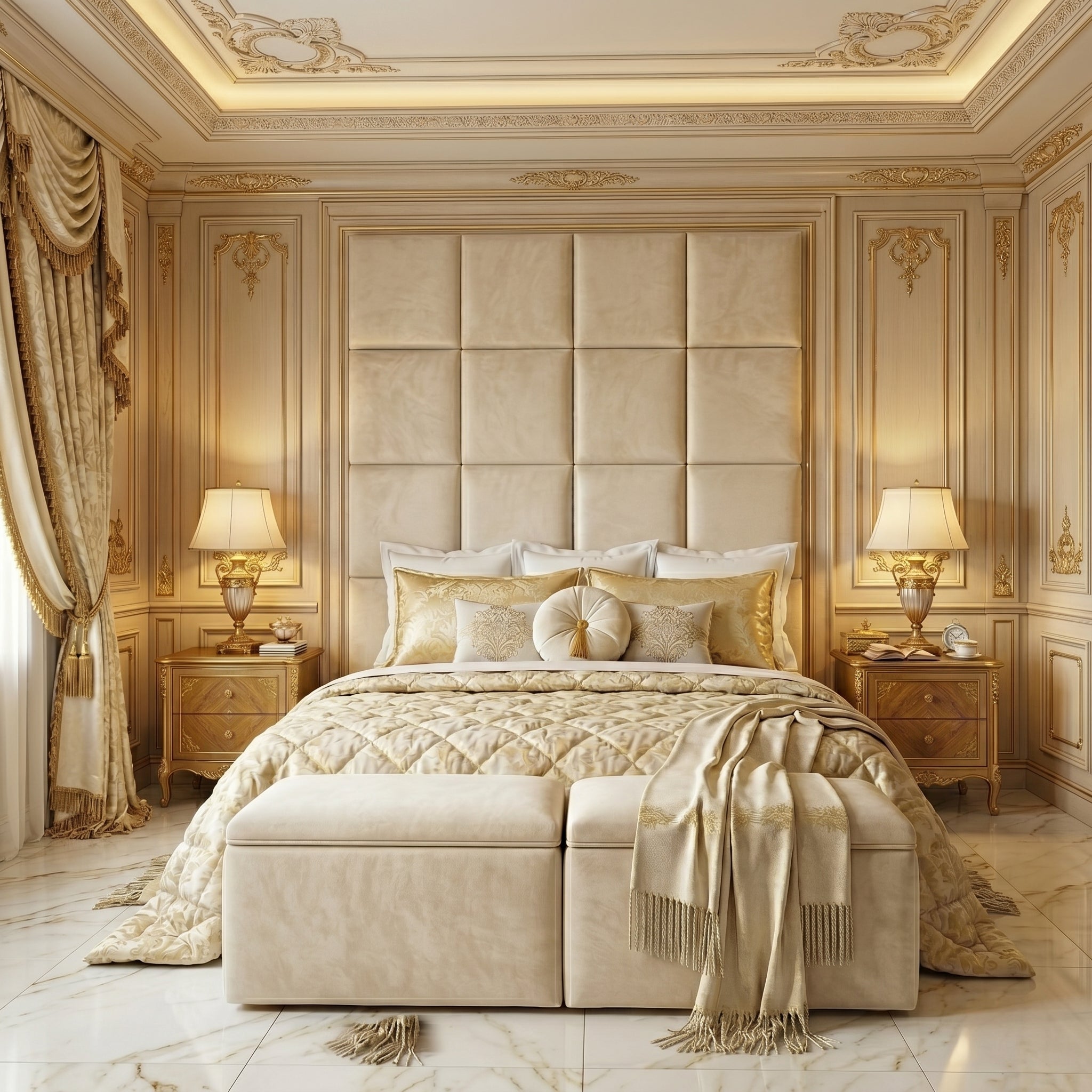 Luxe Padded Panel Bed Frame with High Headboard