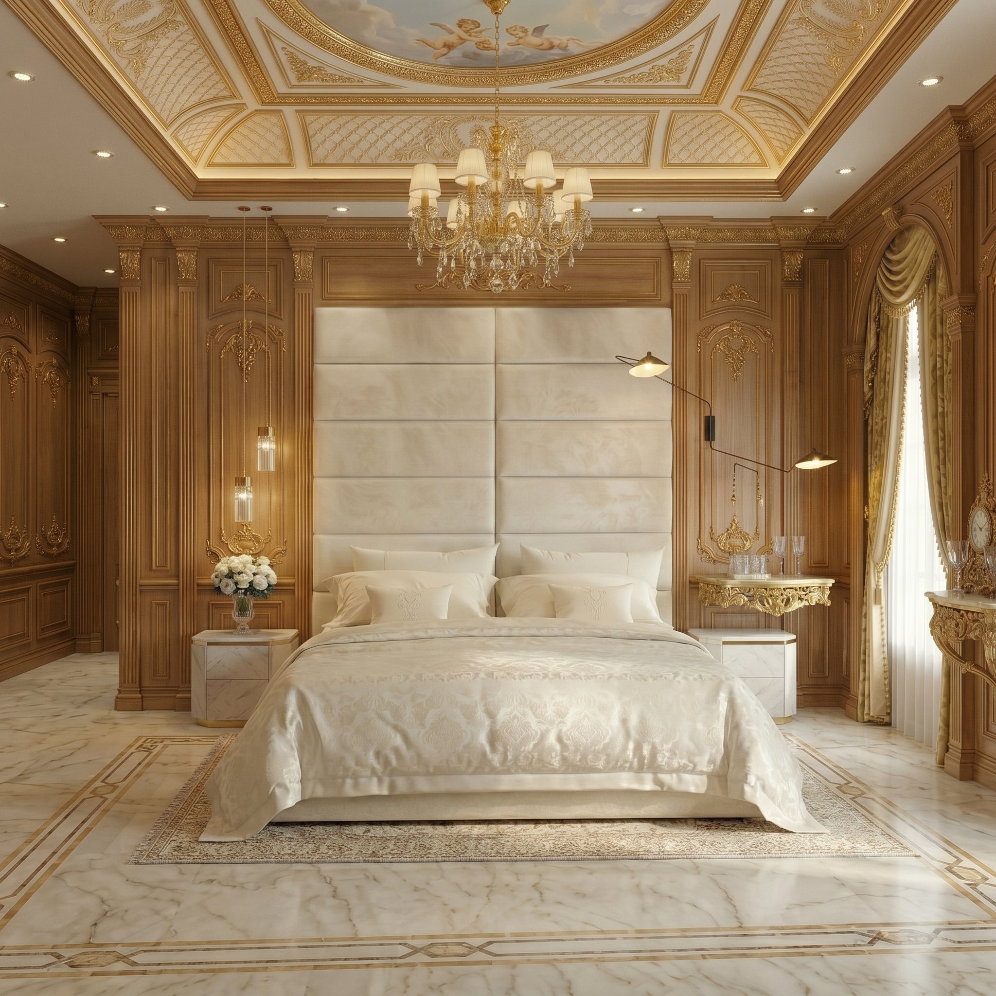 Modern Luxurious Bed with Elegant Design 60 inches Tall Headboard