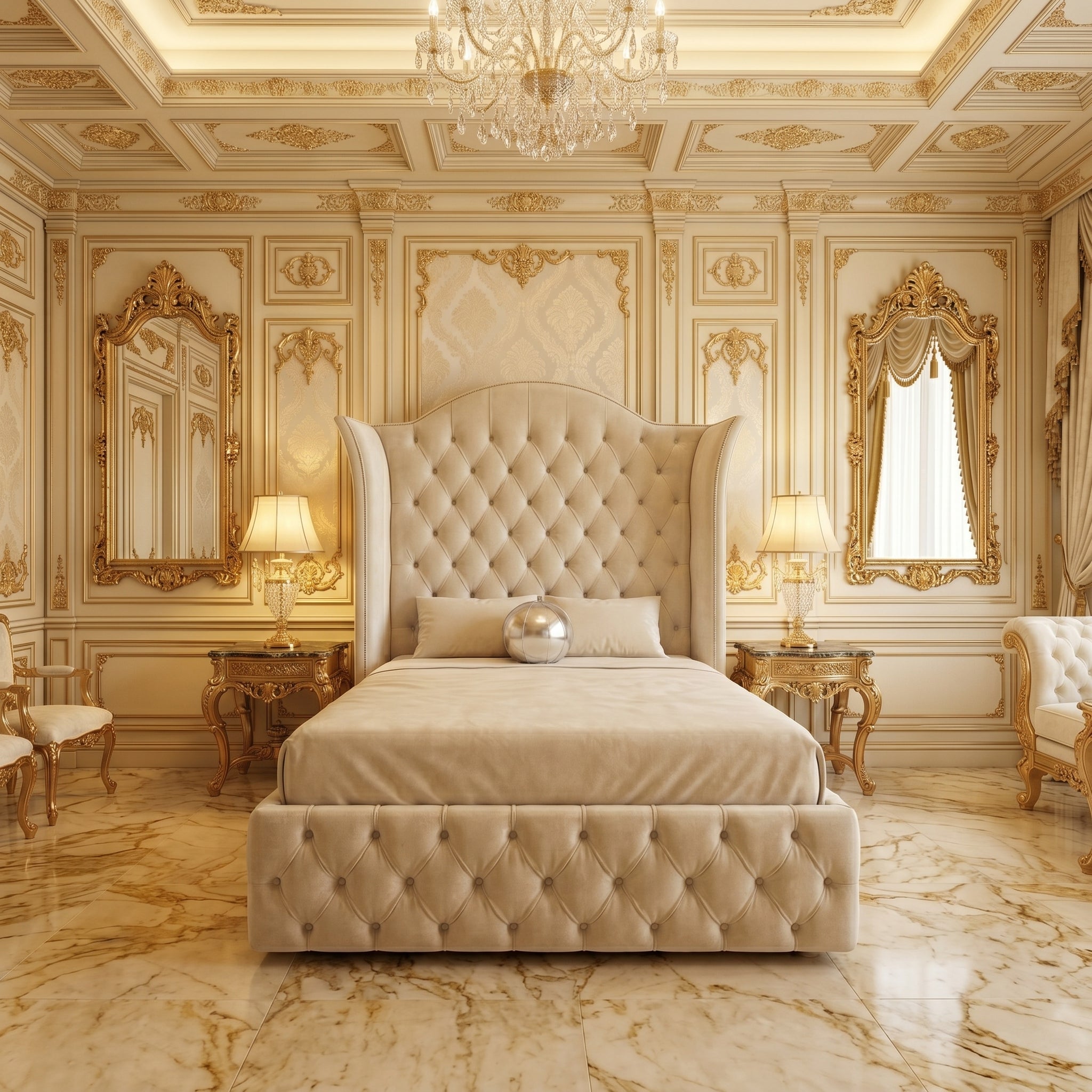 Super Royal Upholstered Bed Frame with Elegant Wingback Headboard