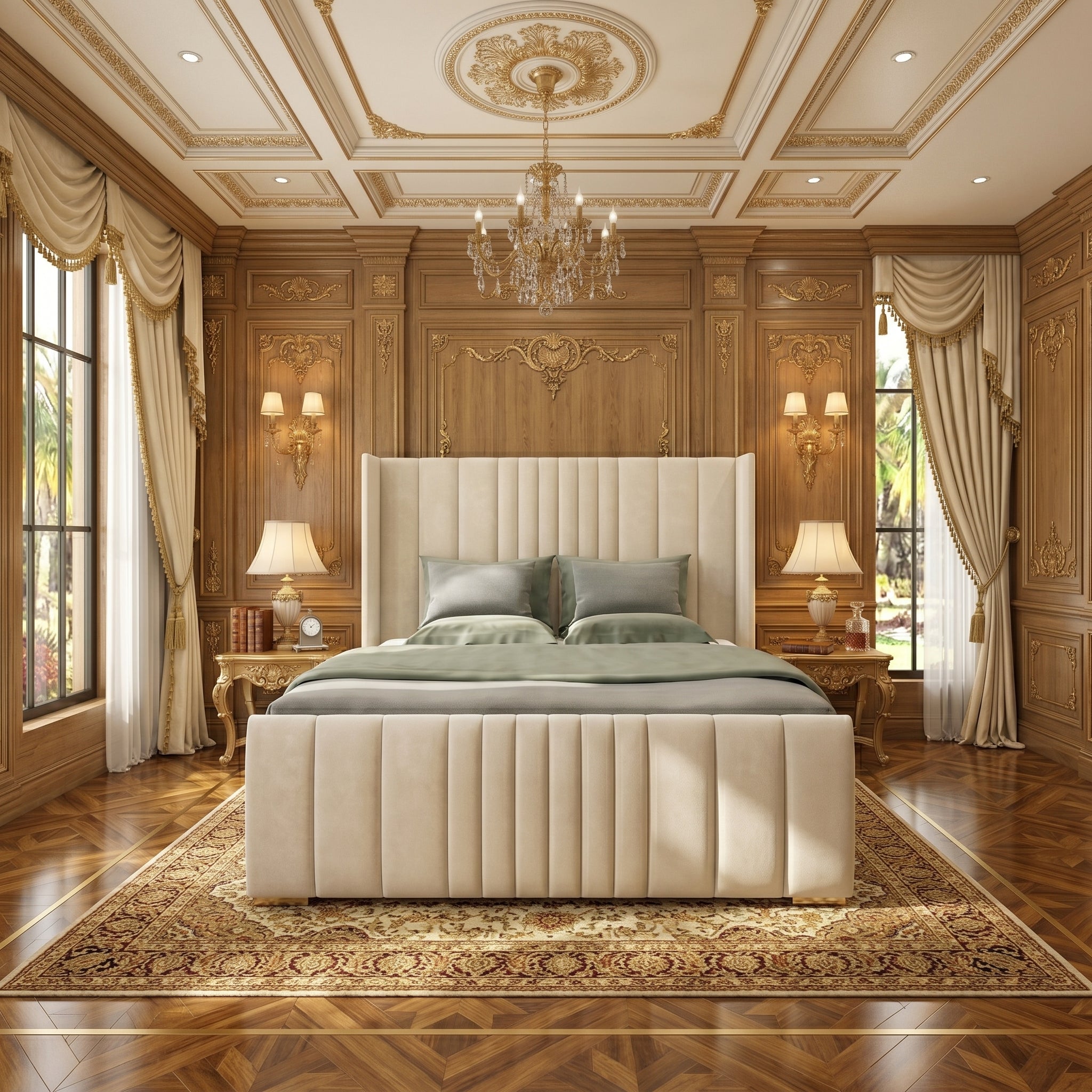Winged Headboard Bed Frame With Ottoman Storage