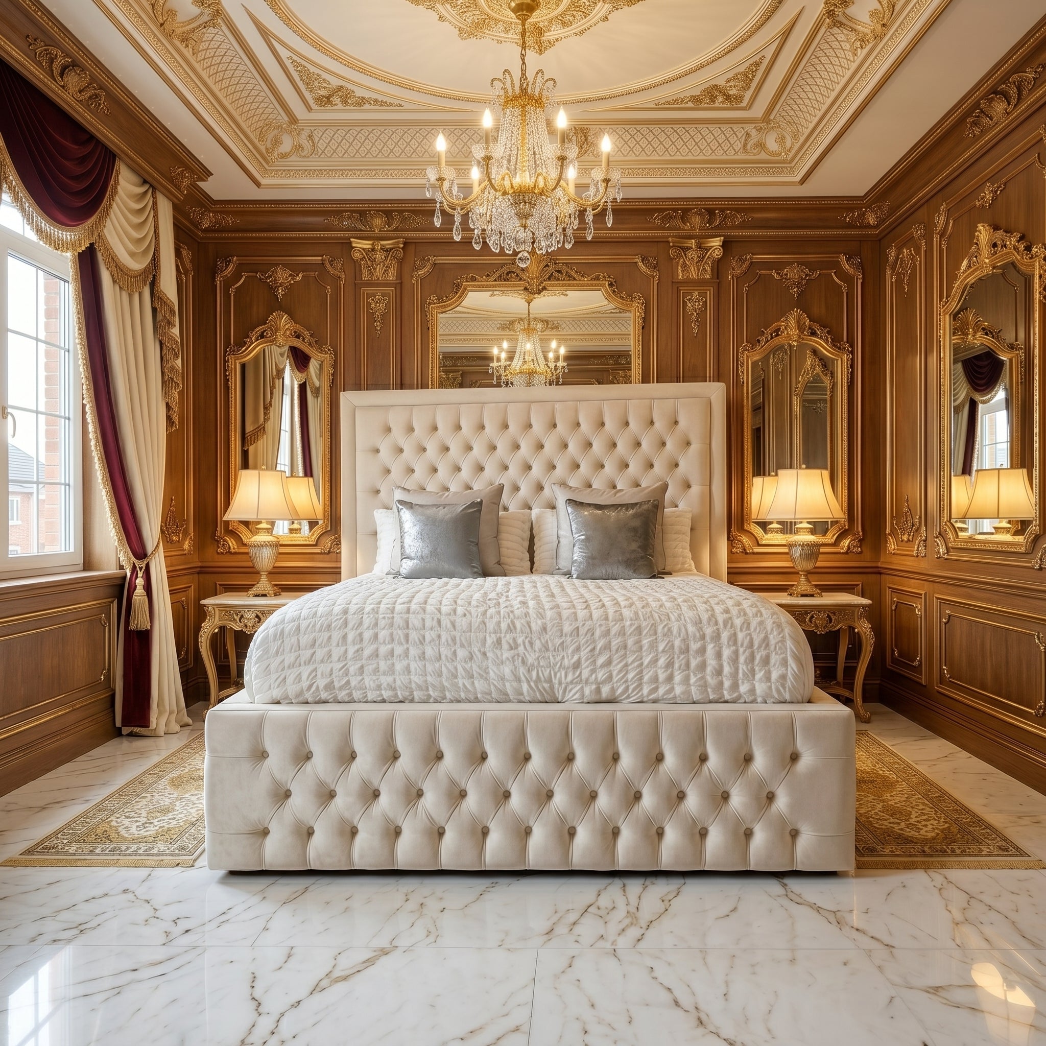 Luxurious Tufted High Headboard Ottoman Bed Frame