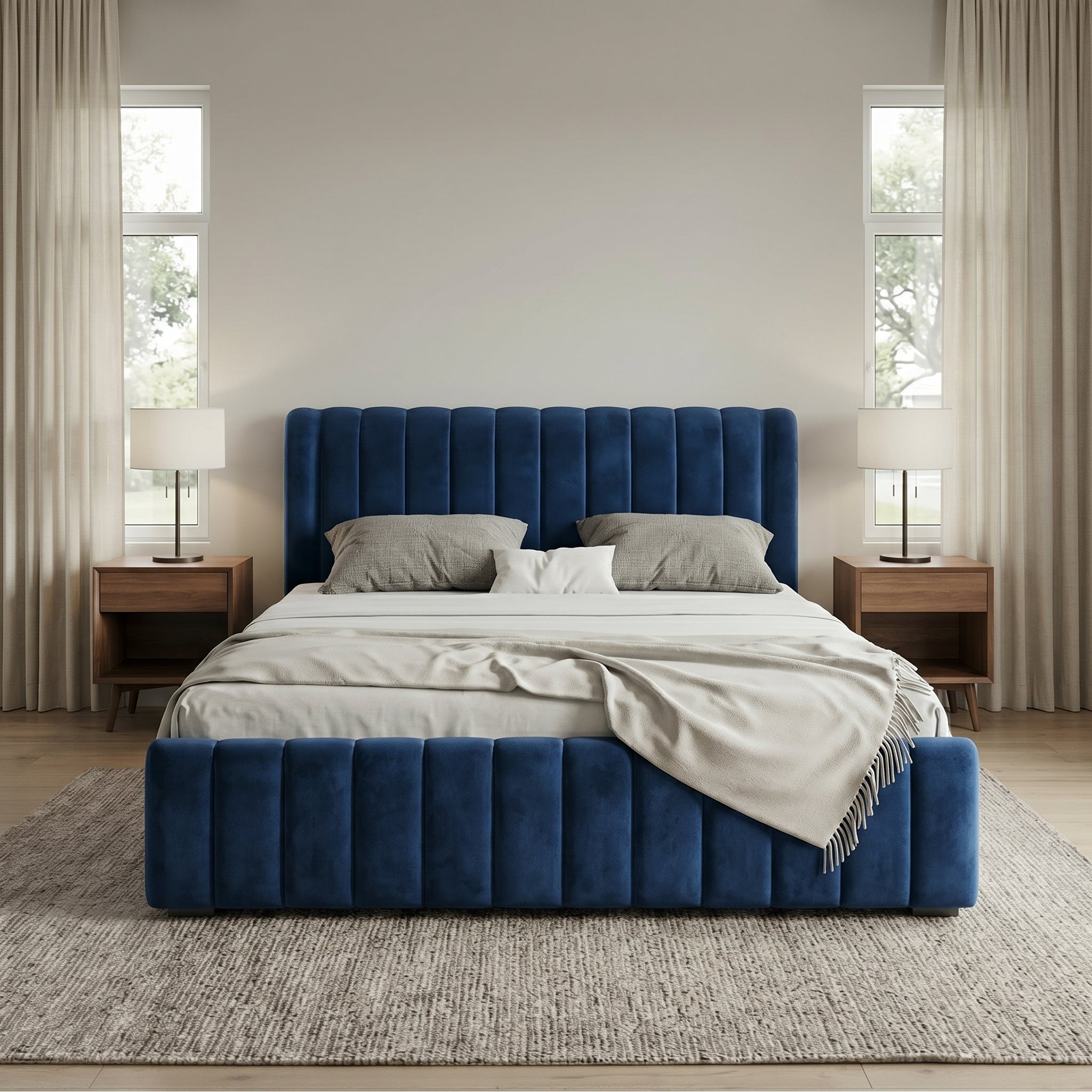 Modern Luxurious Upholstered Bed with Velvet Texture