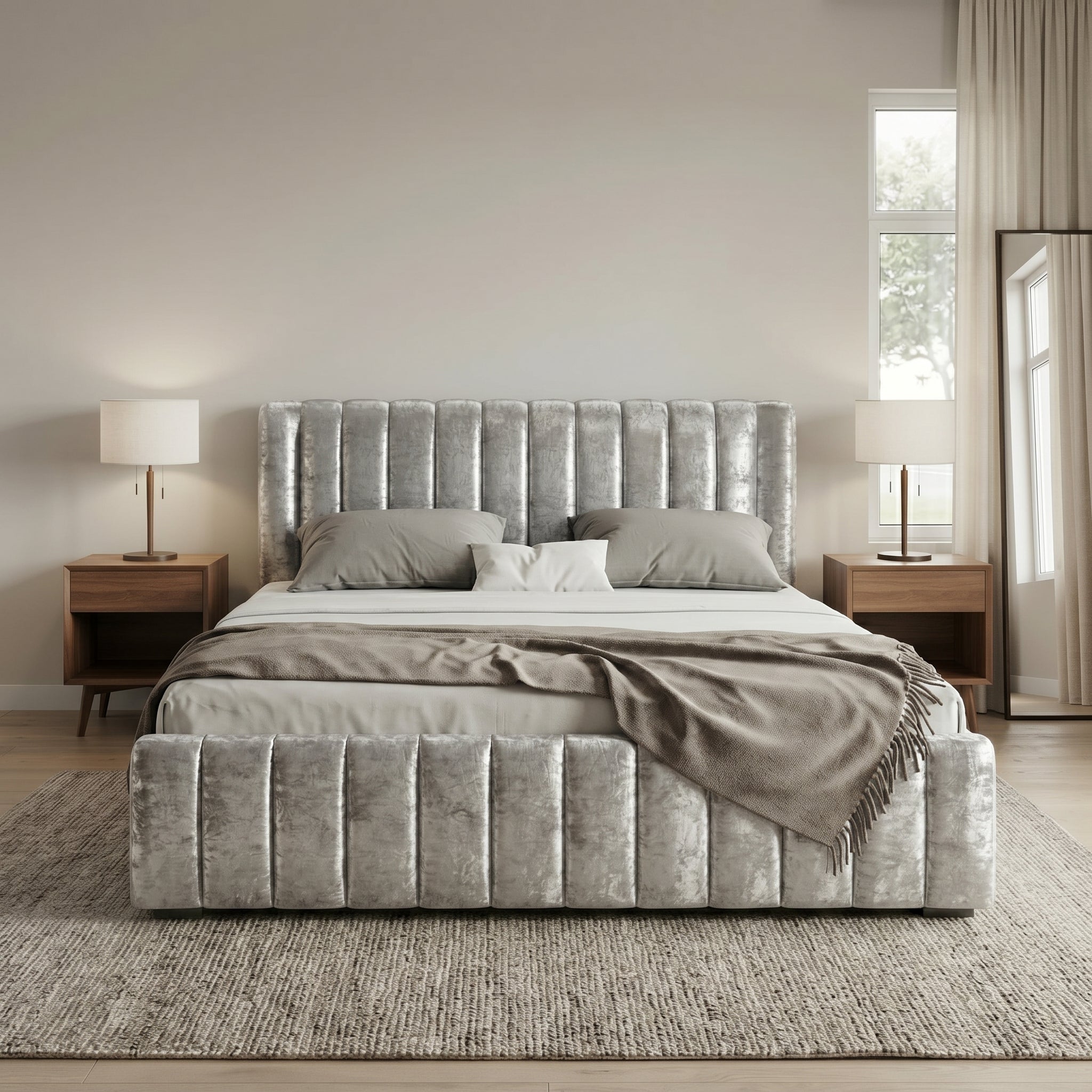 Modern Luxurious Upholstered Bed with Velvet Texture