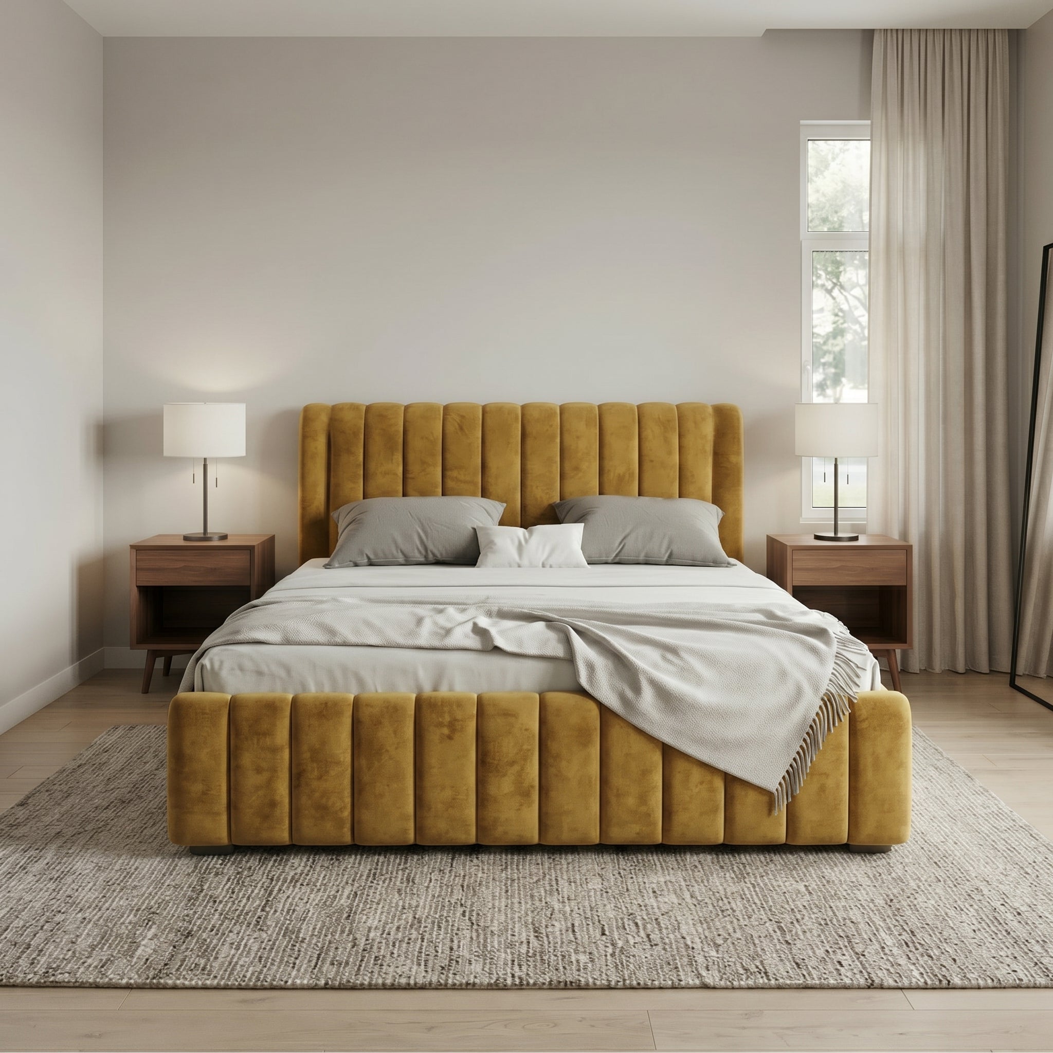 Modern Luxurious Upholstered Bed with Velvet Texture