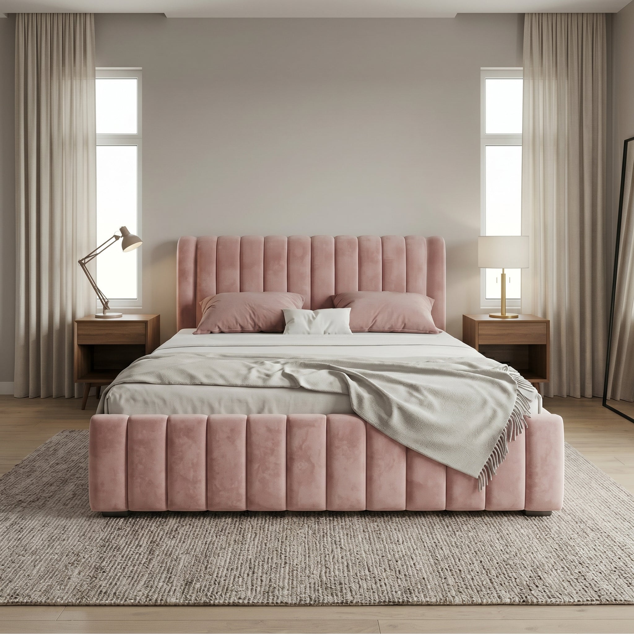 Modern Luxurious Upholstered Bed with Velvet Texture
