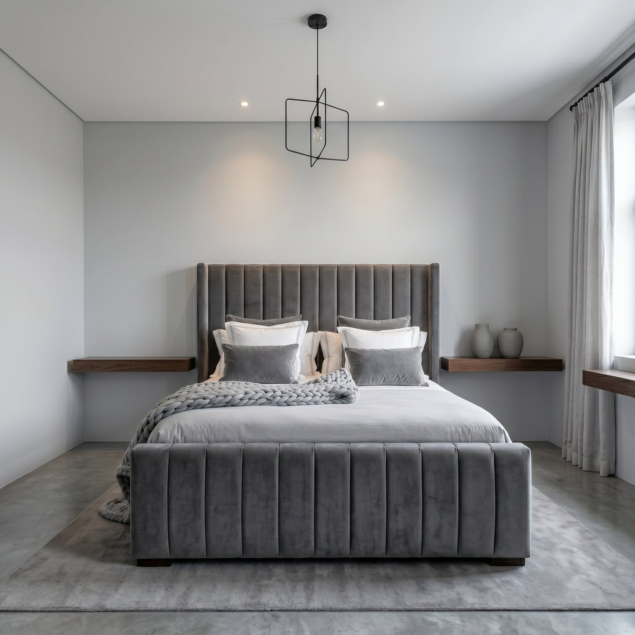 Wingback Bed Frame Wingback GREY PLUSH Velvet Bed Frame