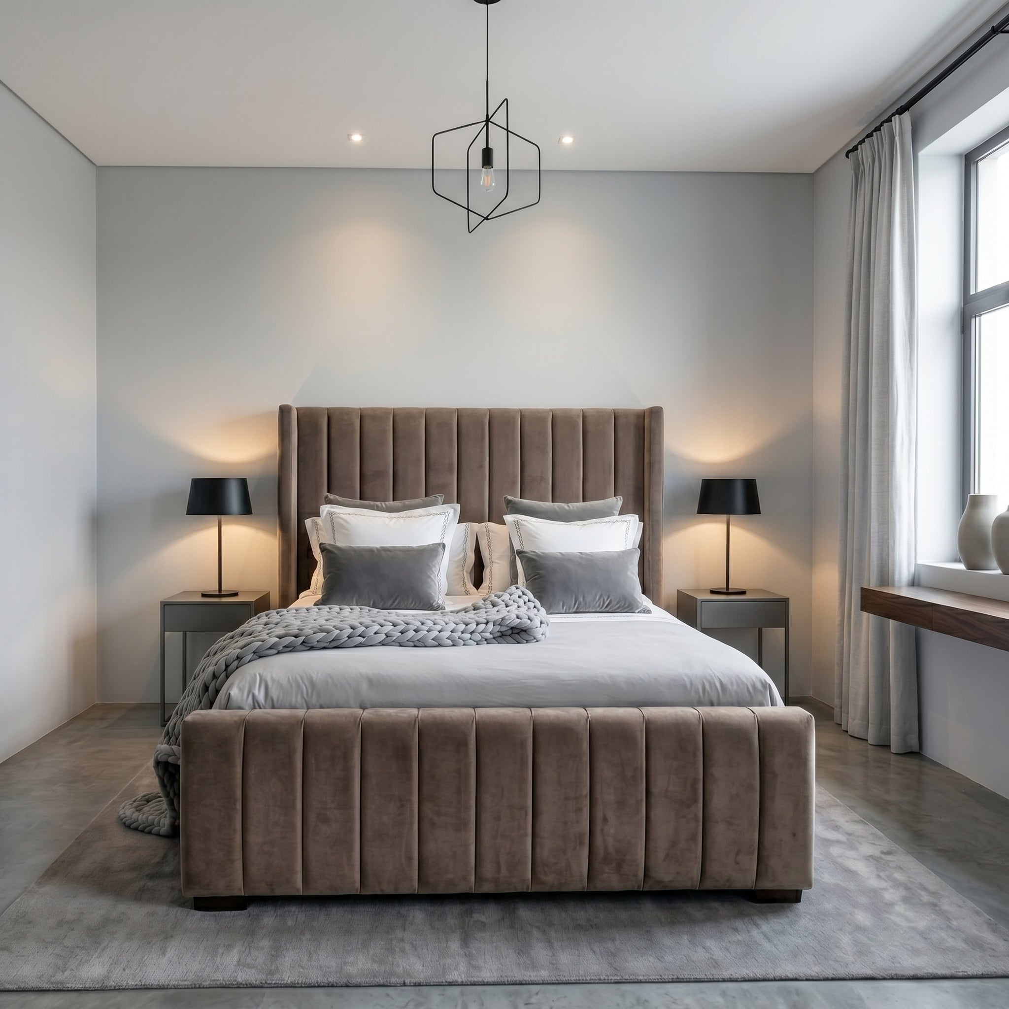 Wingback Bed Frame Wingback GREY PLUSH Velvet Bed Frame