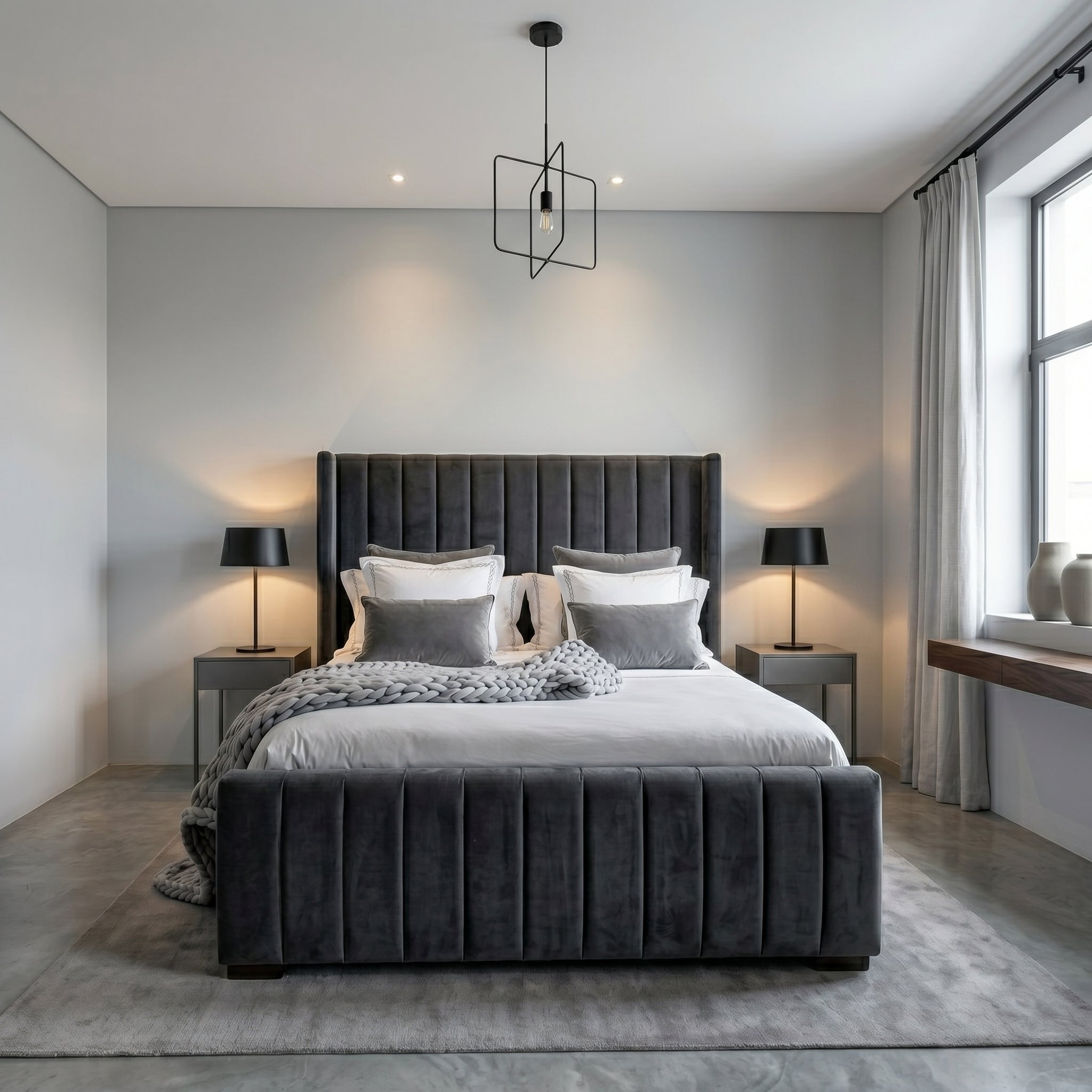 Wingback Bed Frame Wingback GREY PLUSH Velvet Bed Frame