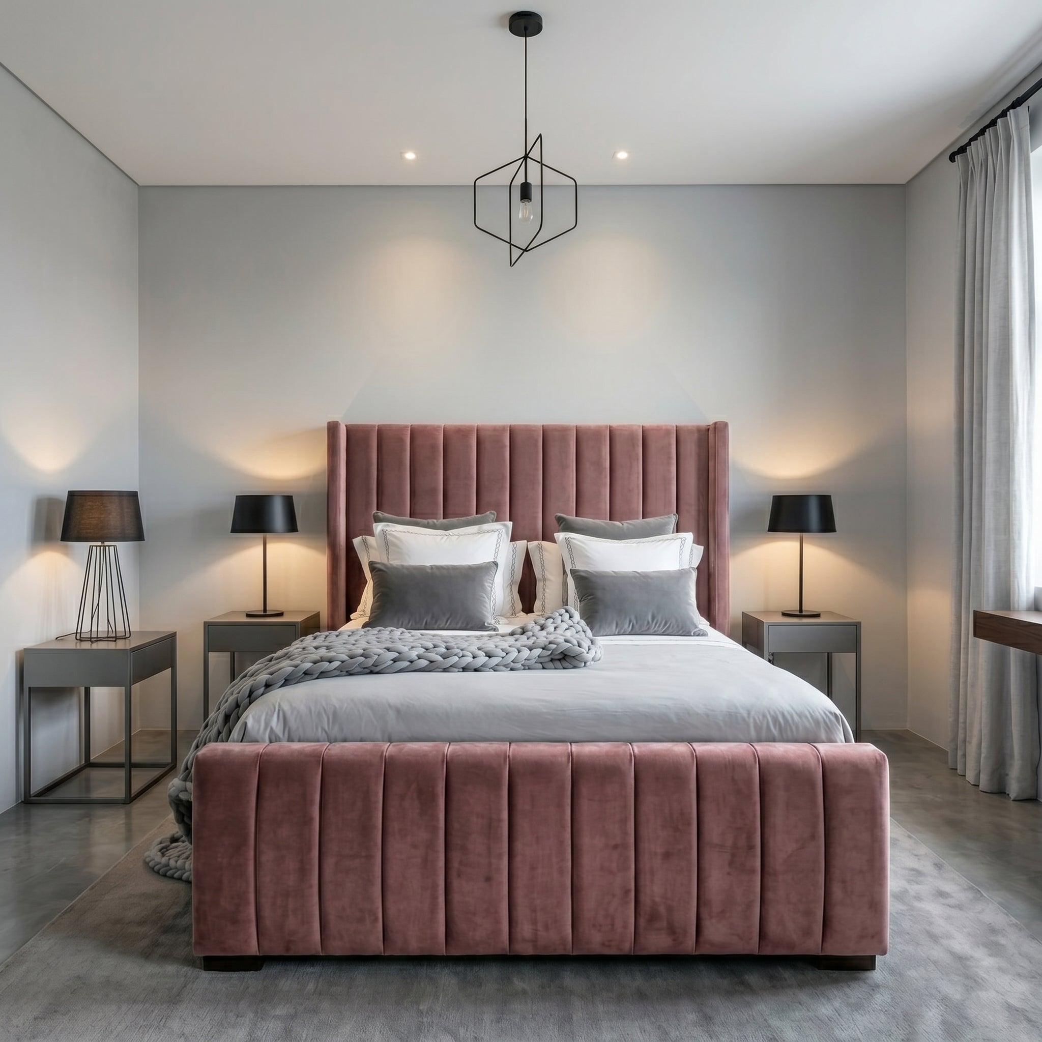 Wingback Bed Frame Wingback GREY PLUSH Velvet Bed Frame