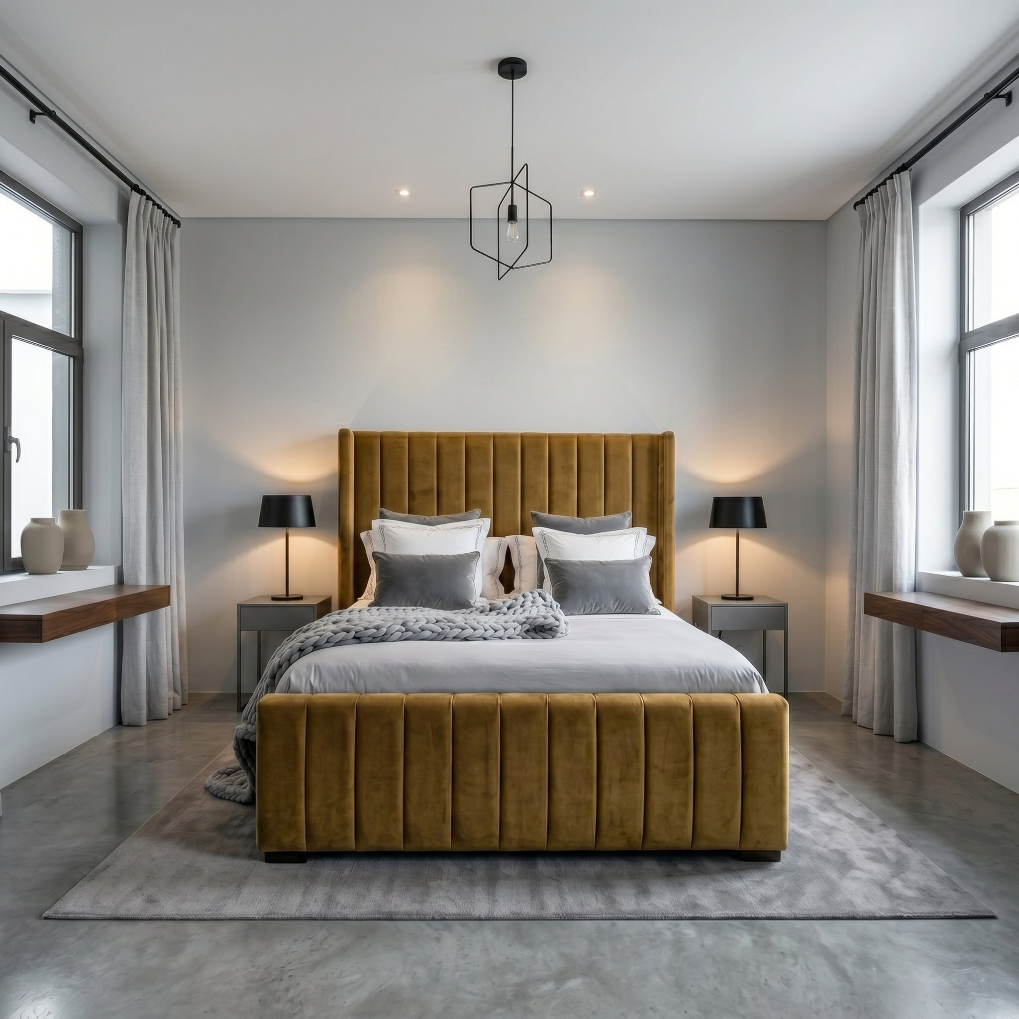 Wingback Bed Frame Wingback GREY PLUSH Velvet Bed Frame
