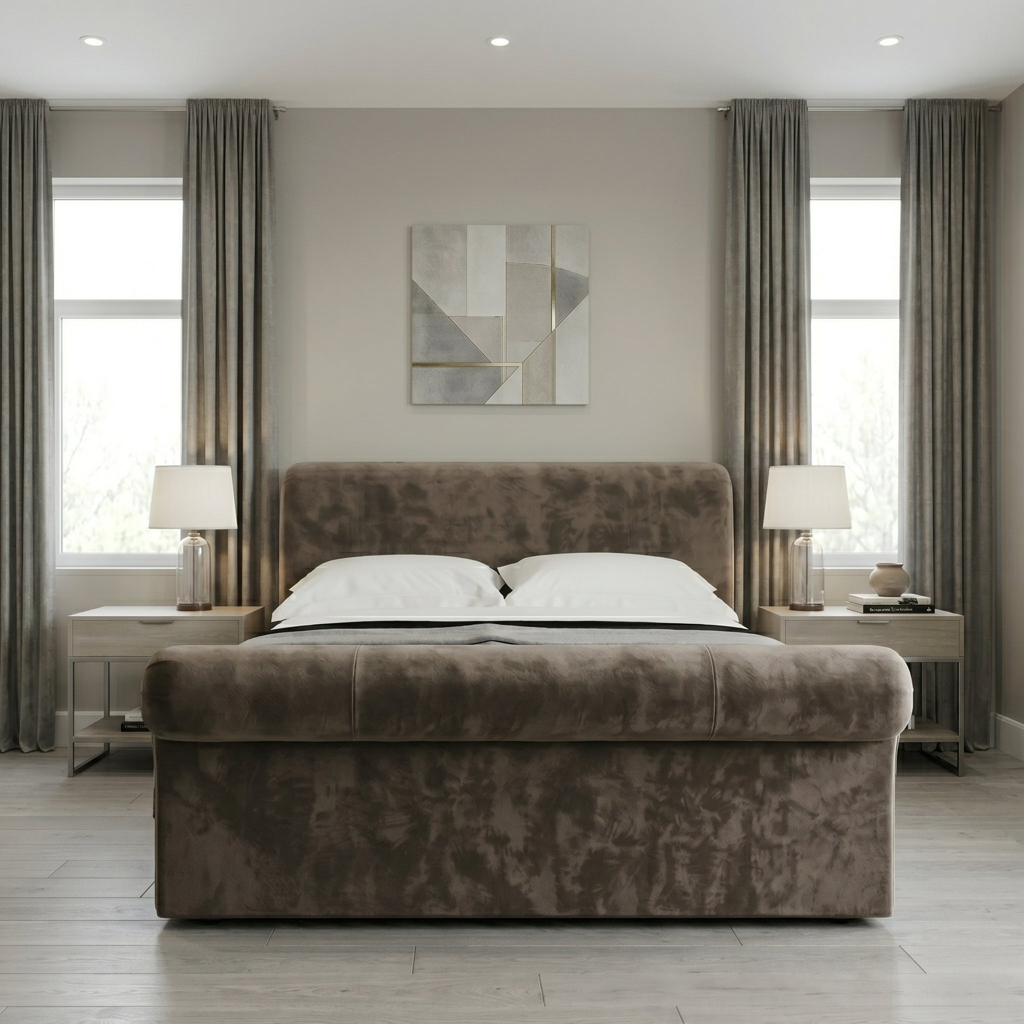 Paris Chesterfield Upholstered Scroll Bed Frame